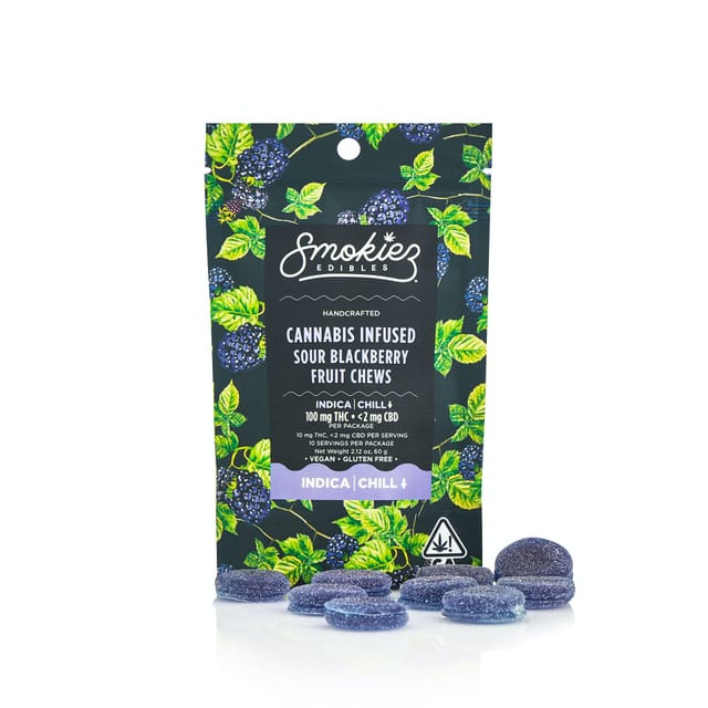 Smokiez Edibles Fruit Chews | Sour Blackberry 100mg THC: 2mg CDB