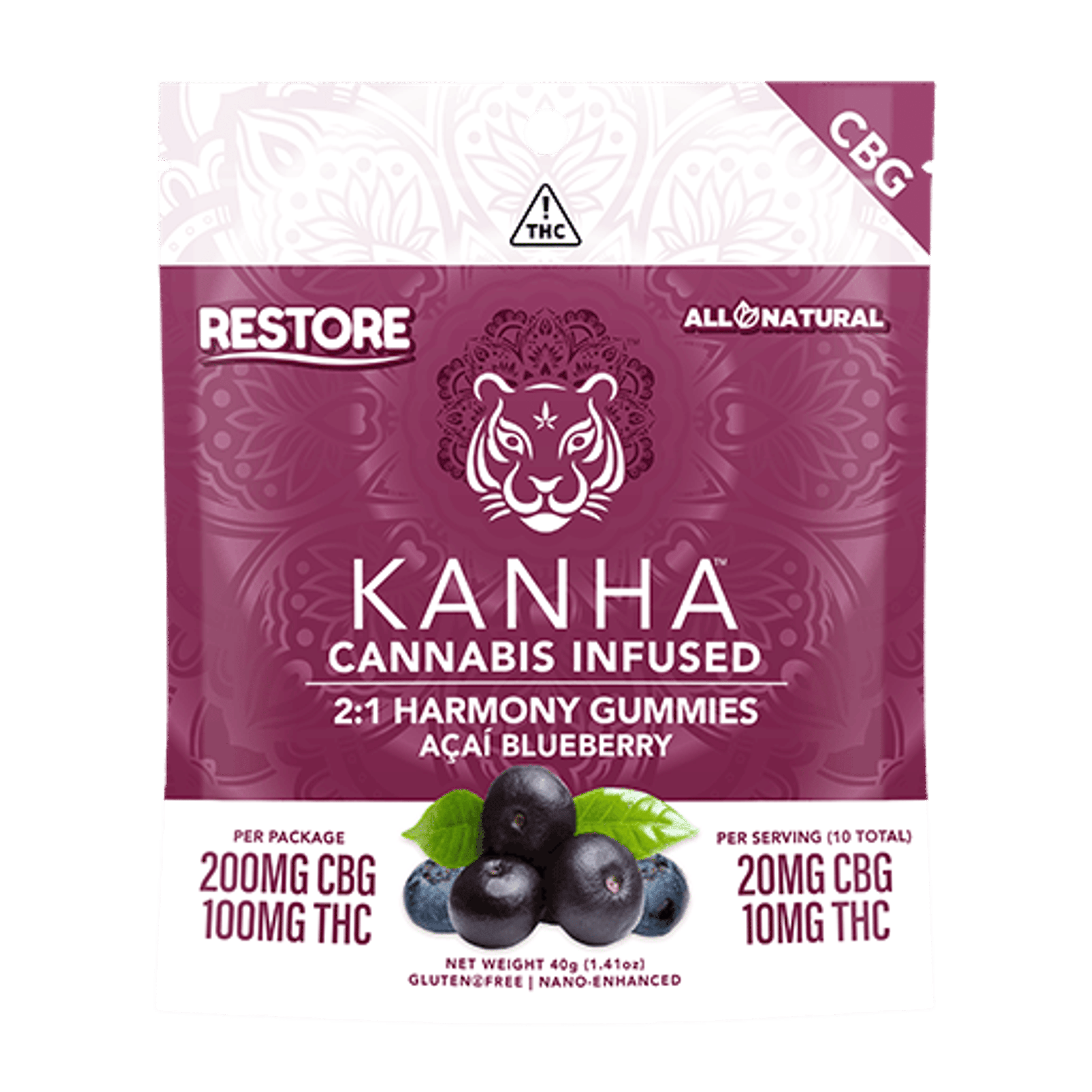 2:1 Harmony Acai Blueberry CBG 100mg - Kanha - Gummies - $20 - Edible