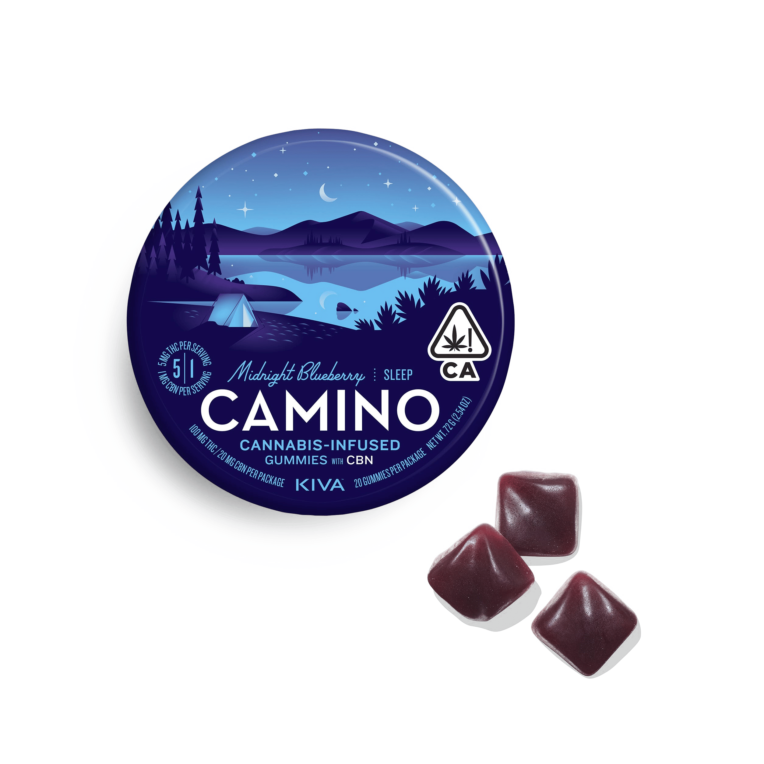 Camino 5:1 CBN Midnight Blueberry "Sleep" Gummies - Kiva Confections - 20 Gummies - $20.99 - Edibles
