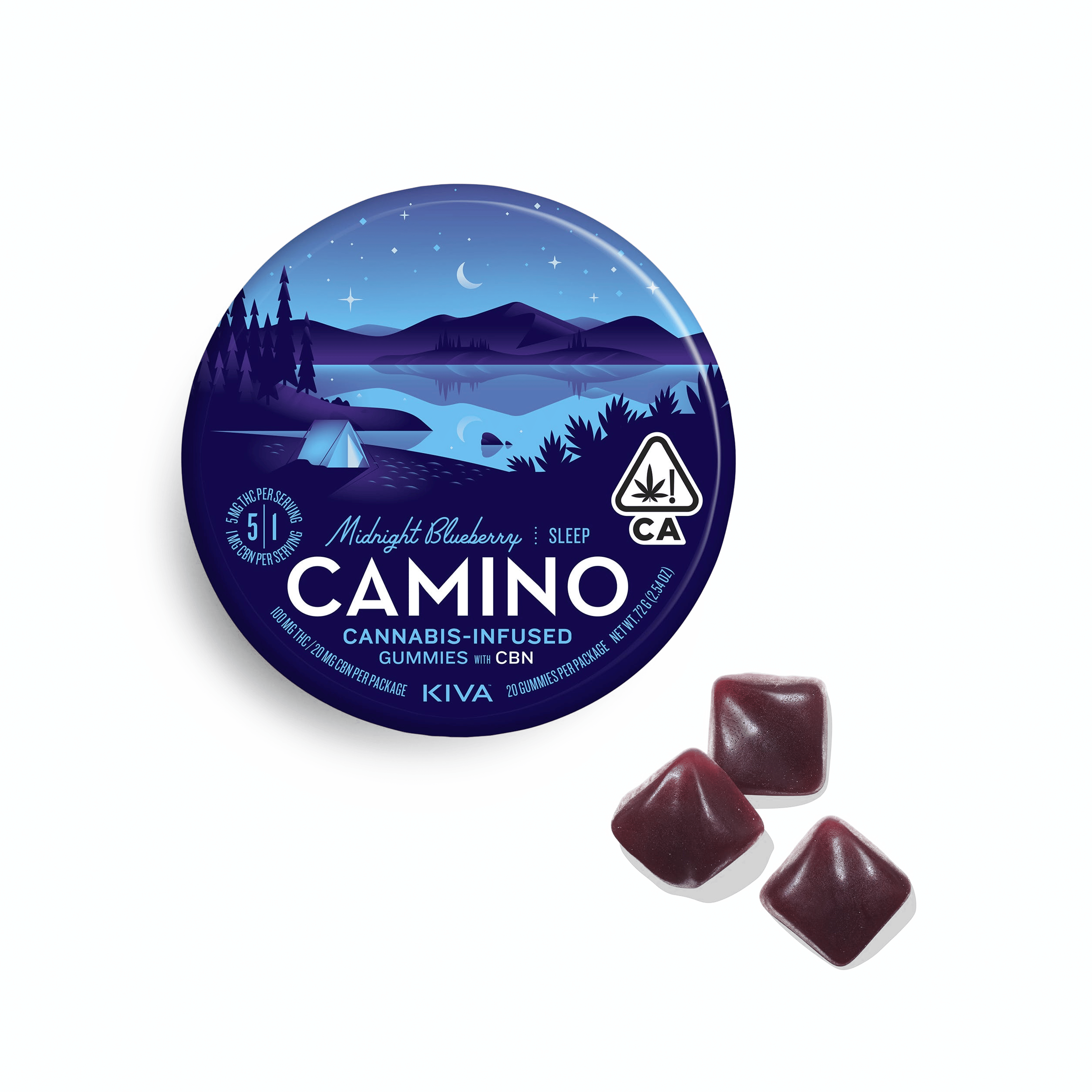 Camino 5:1 CBN Midnight Blueberry "Sleep" Gummies - Kiva Confections - 20 Gummies - $20.99 - Edibles