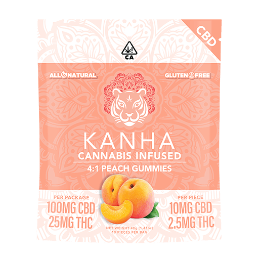Peach 4:1 CBD:THC Gummies - Kanha - 10 Gummies - $19.99 - Edibles