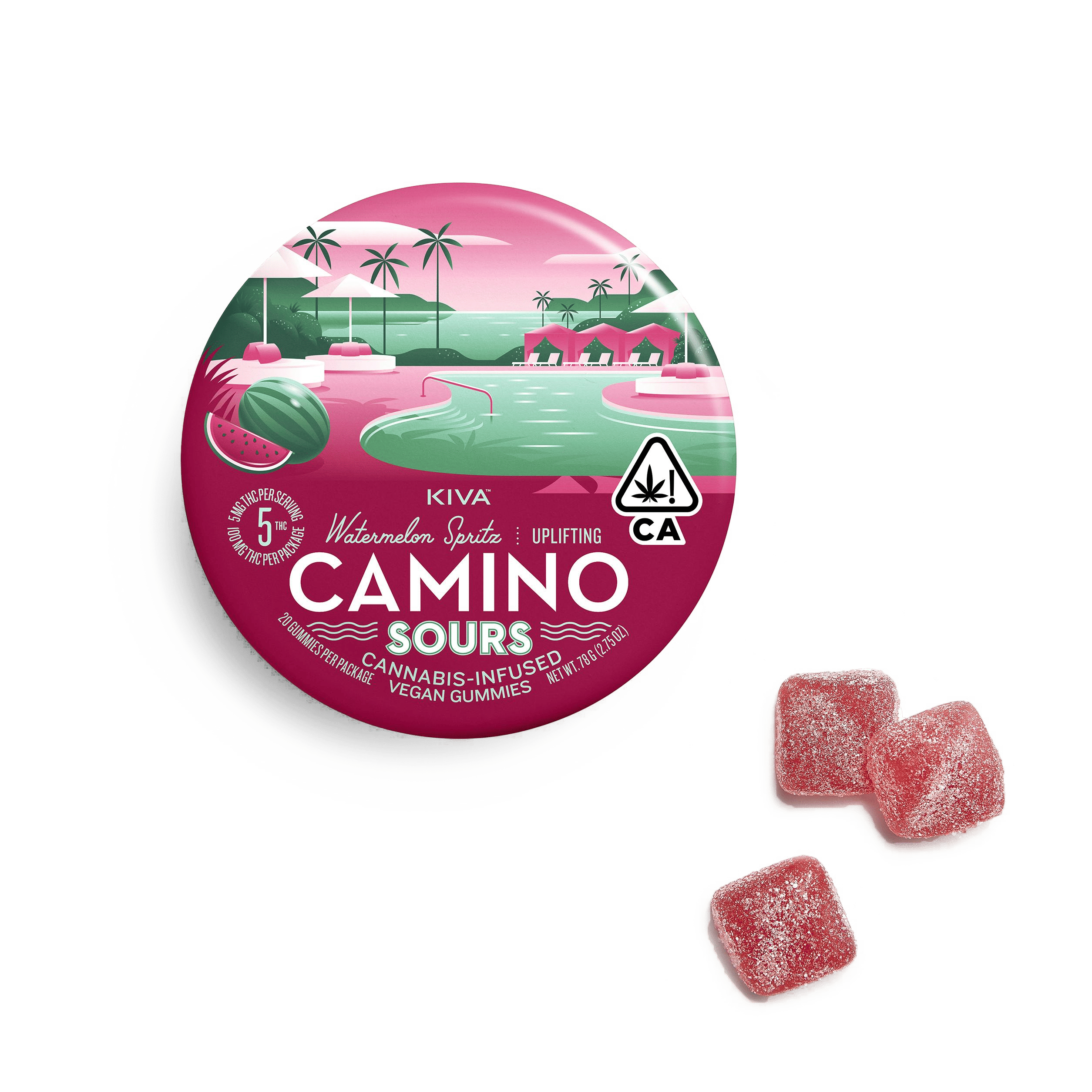 Camino Sours Watermelon Spritz "Uplifting" Gummies - Kiva Confections - 10 Gummies - $19.99 - Edibles