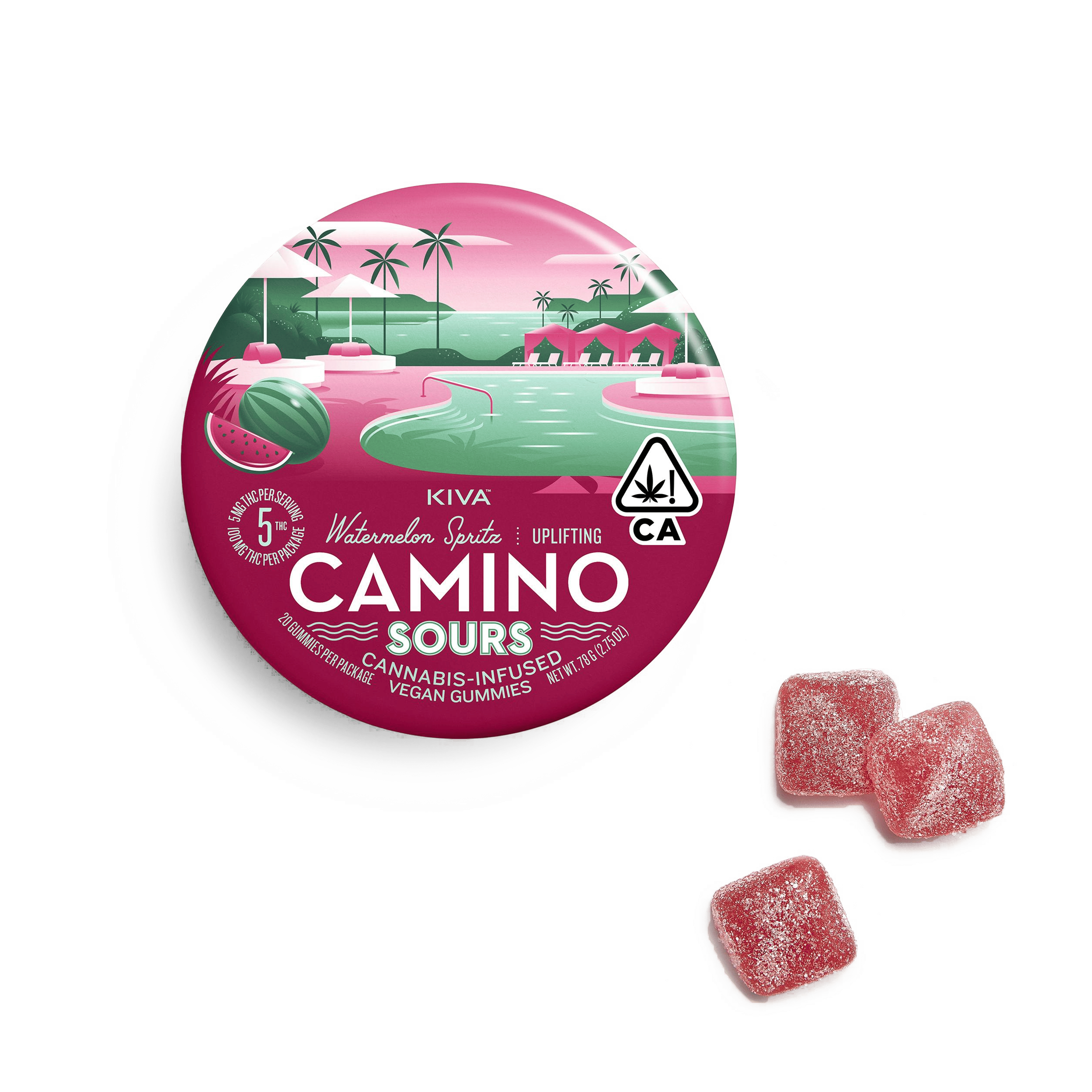 Camino Sours Watermelon Spritz "Uplifting" Gummies - Kiva Confections - 10 Gummies - $19.99 - Edibles