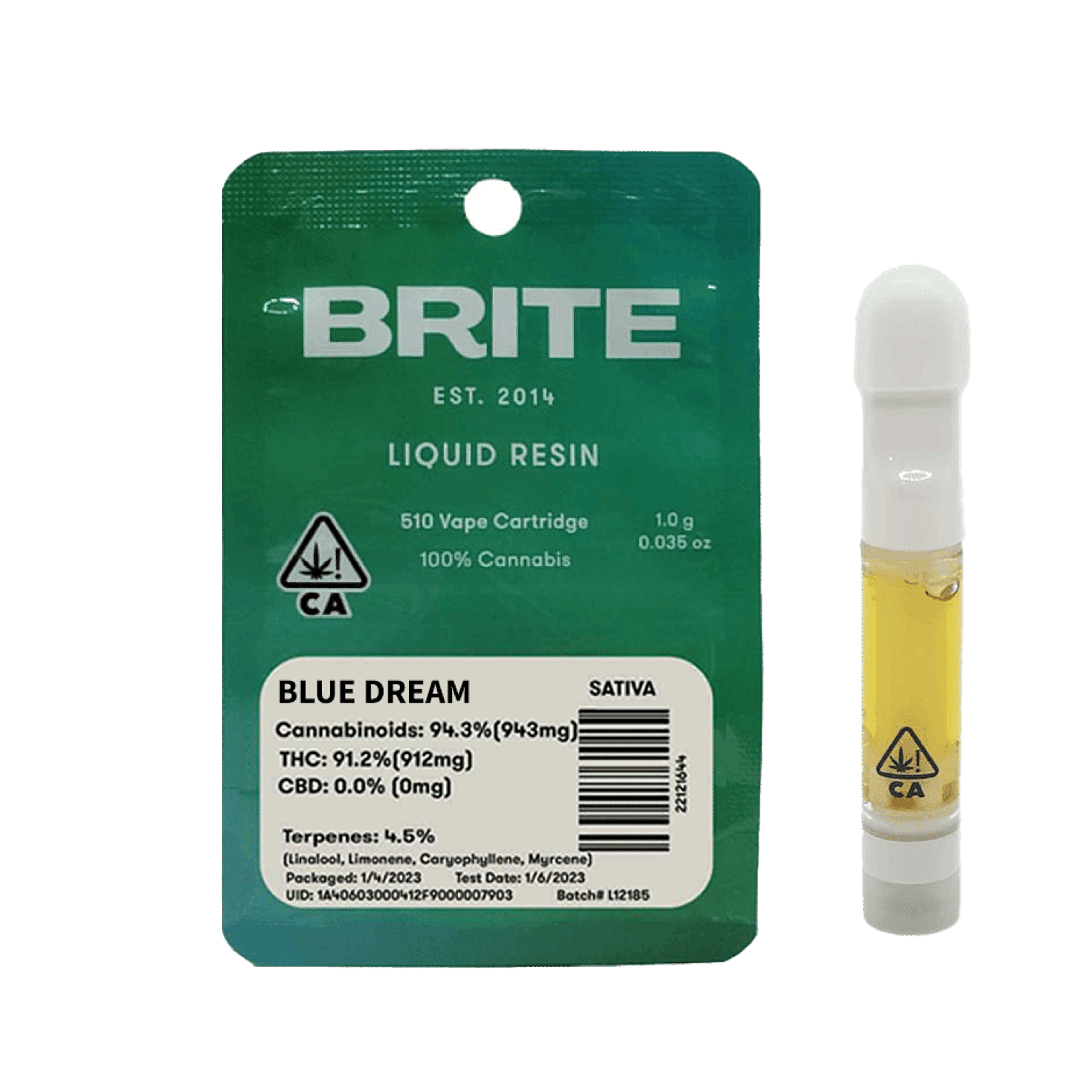 Blue Dream - Liquid Resin - Cart - Brite Labs - 1g (Single) - $24.99 - Vape Cartridges (Universal 510 Battery Required)