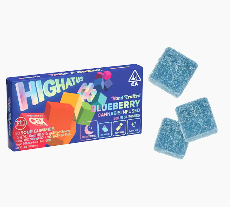 Highatus - Blueberry 1:1:1 THC:CBD:CBN Sour Gummies - Highatus - Highatus - Blueberry 1:1:1 THC:CBD:CBN Sour Gummies - $20 - Edible