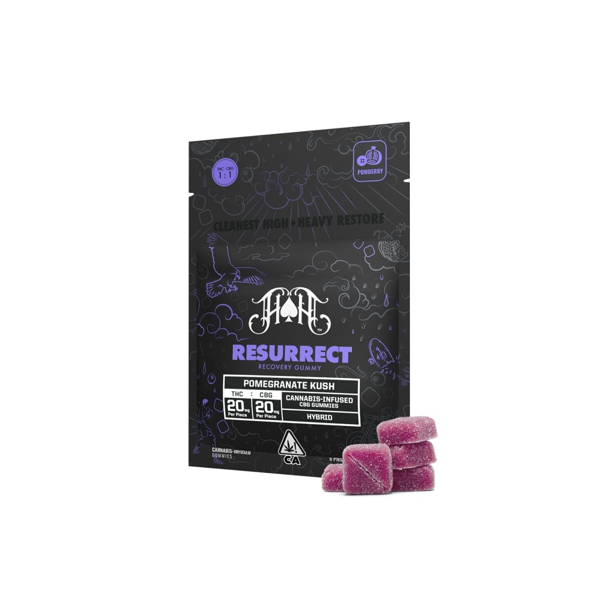 Resurrect | Pomberry "Pomegranate Kush" Recovery CBG Gummies - 100mg - Heavy Hitters -  - $19 - Edibles