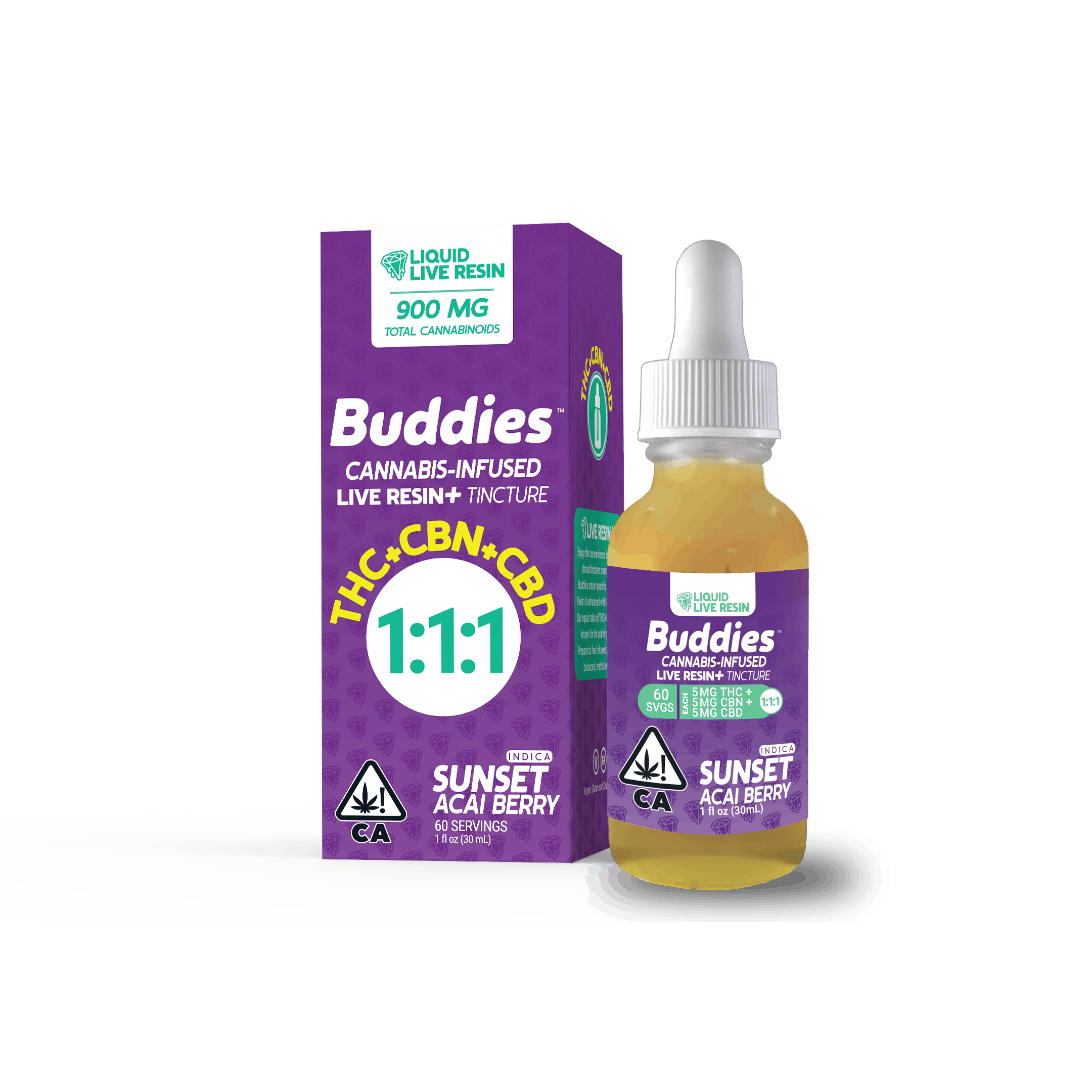 Live Resin Tincture Sunset THC/CBD/CBN 5mg:5mg:5mg - 30ml - Buddies -  - $36.01 - Tincture
