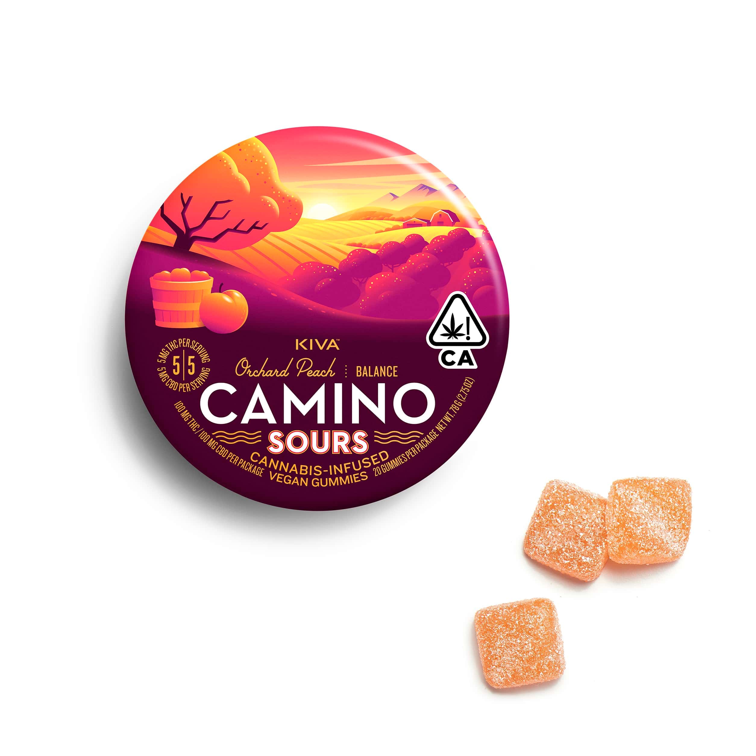 $27.77 Camino Sours Orchard Peach 1:1 (100mg/10ct) - Kiva -  - $20 - Edibles