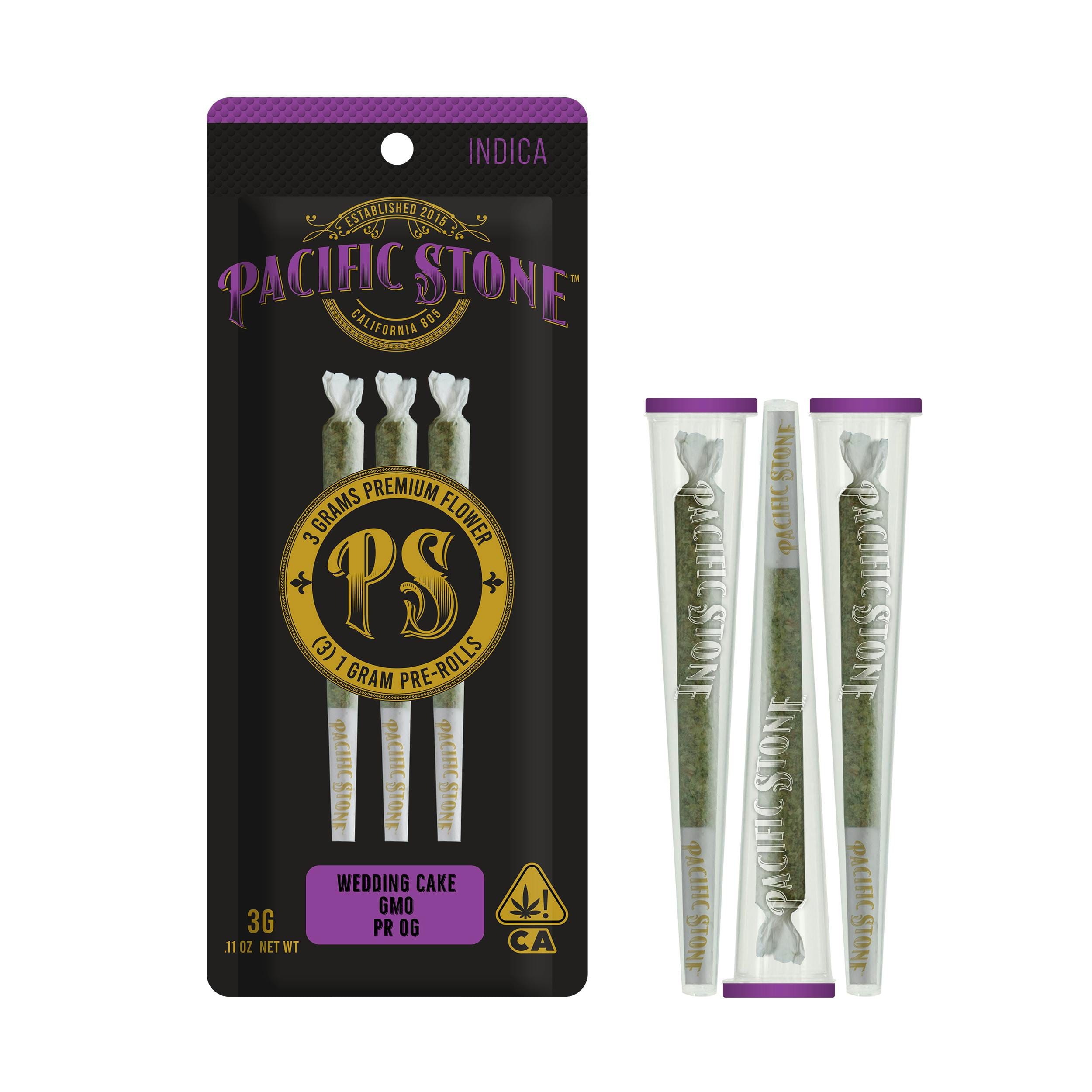 Indica Variety 3pk Prerolls 3g - Pacific Stone -  - $27.50 - Pre-Rolls