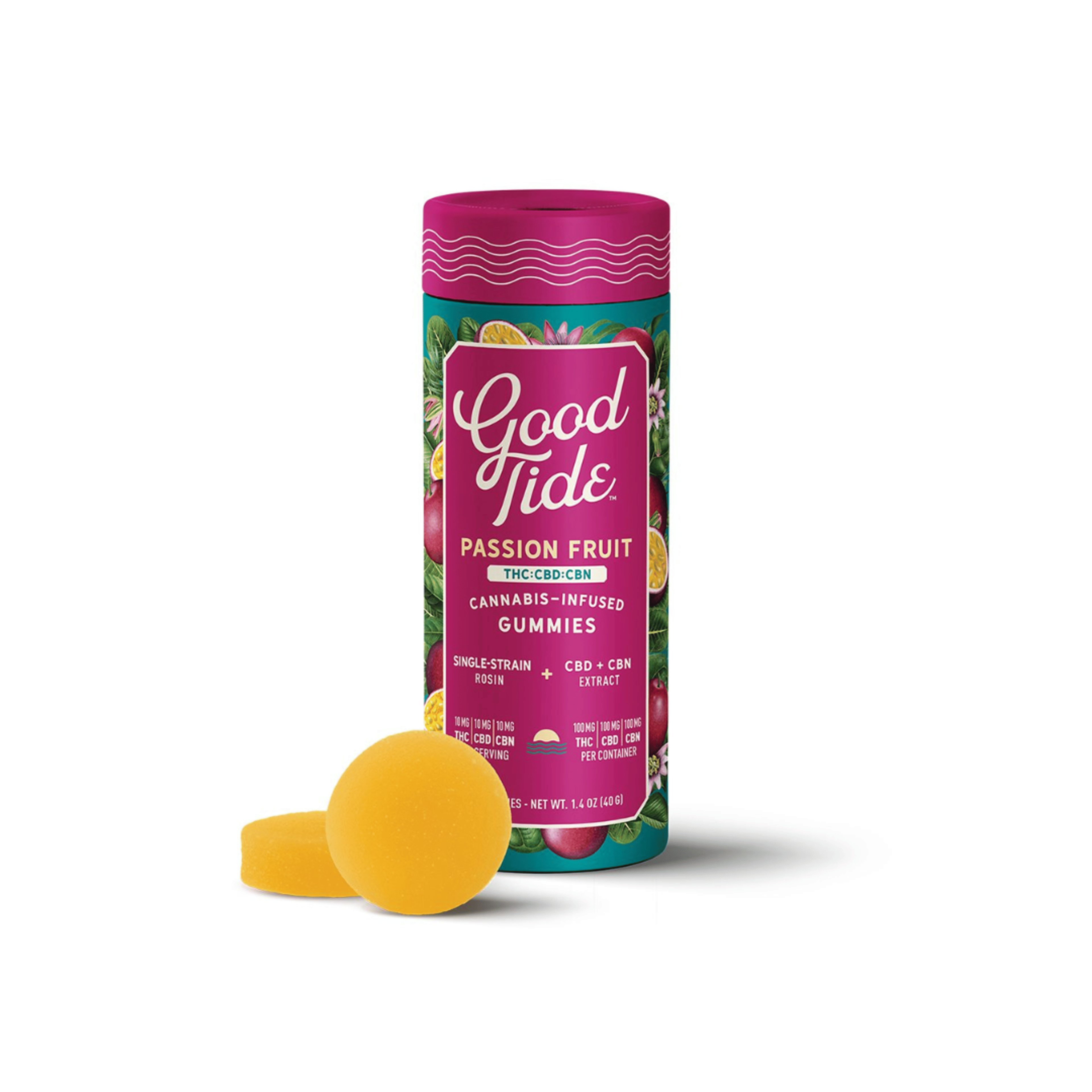 Passion Fruit 1:1:1 CBN Hash Rosin Infused Gummies 100mg - Good Tide - - $24.24 - Edible