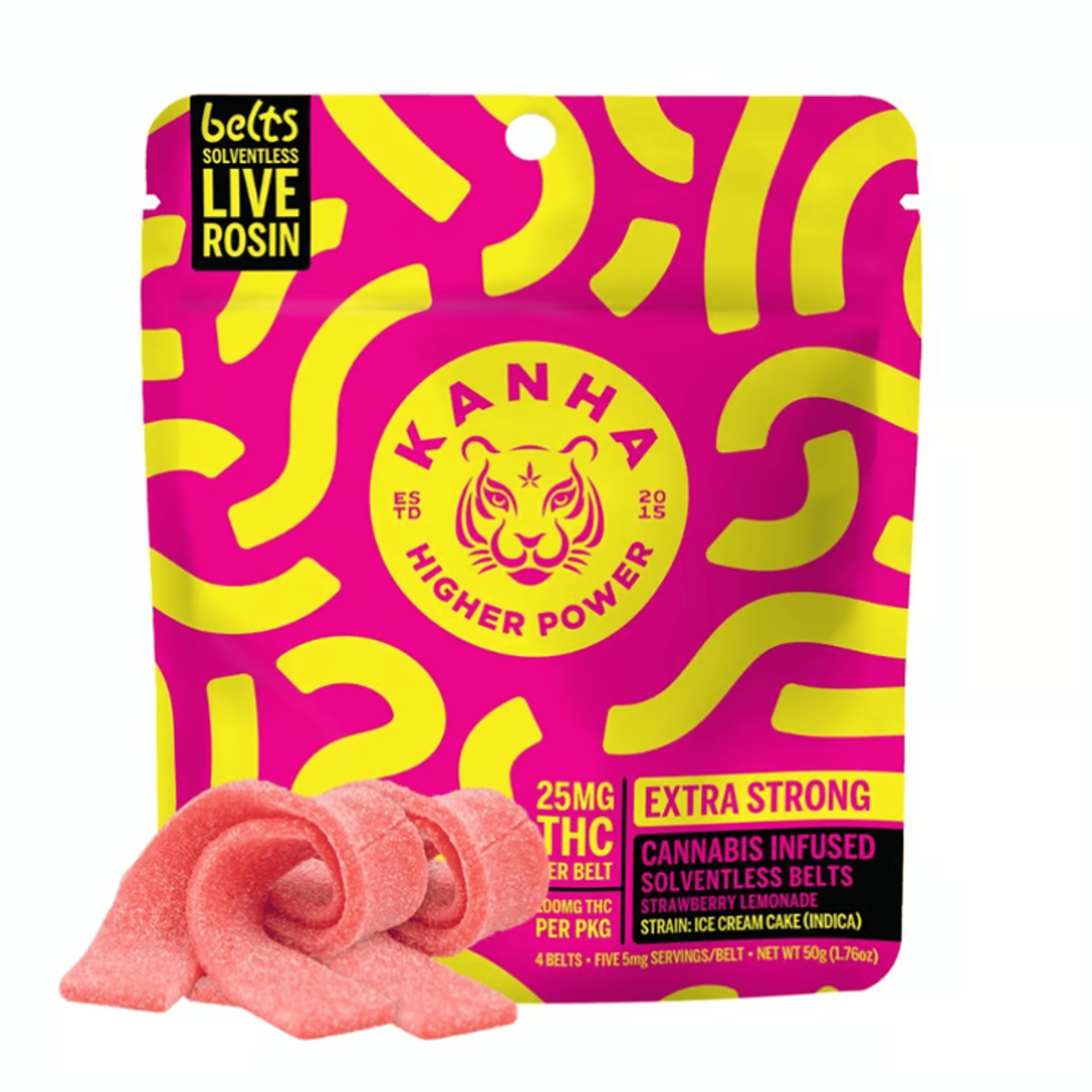 Sour Belts | Strawberry Lemonade (I) Live Rosin Infused - 100mg - Kanha Gummies - - $25 - Edibles
