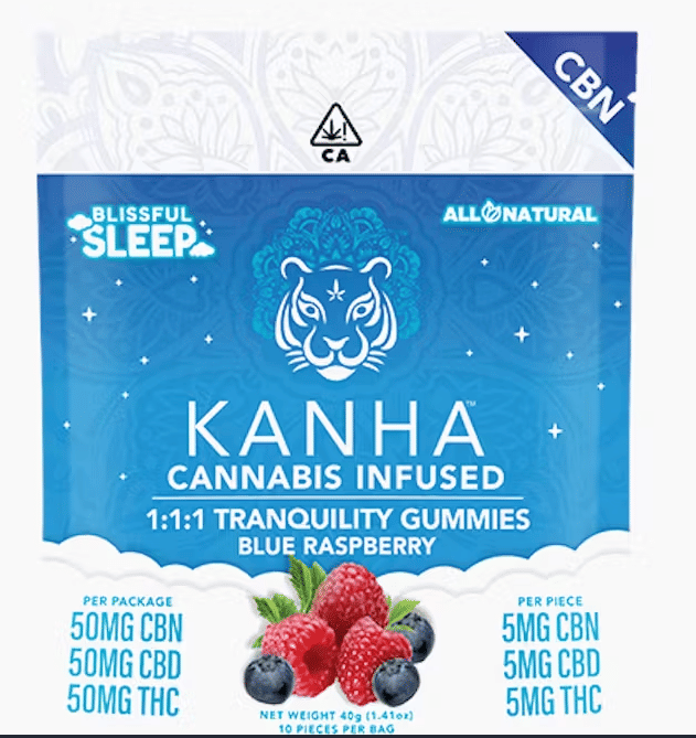 Tranquility Blue Raspberry 1:1:1 CBD:CBN:THC - 100mg Gummies - Kanha - Tranquility Blue Raspberry CBN (I) - $16 - Edibles