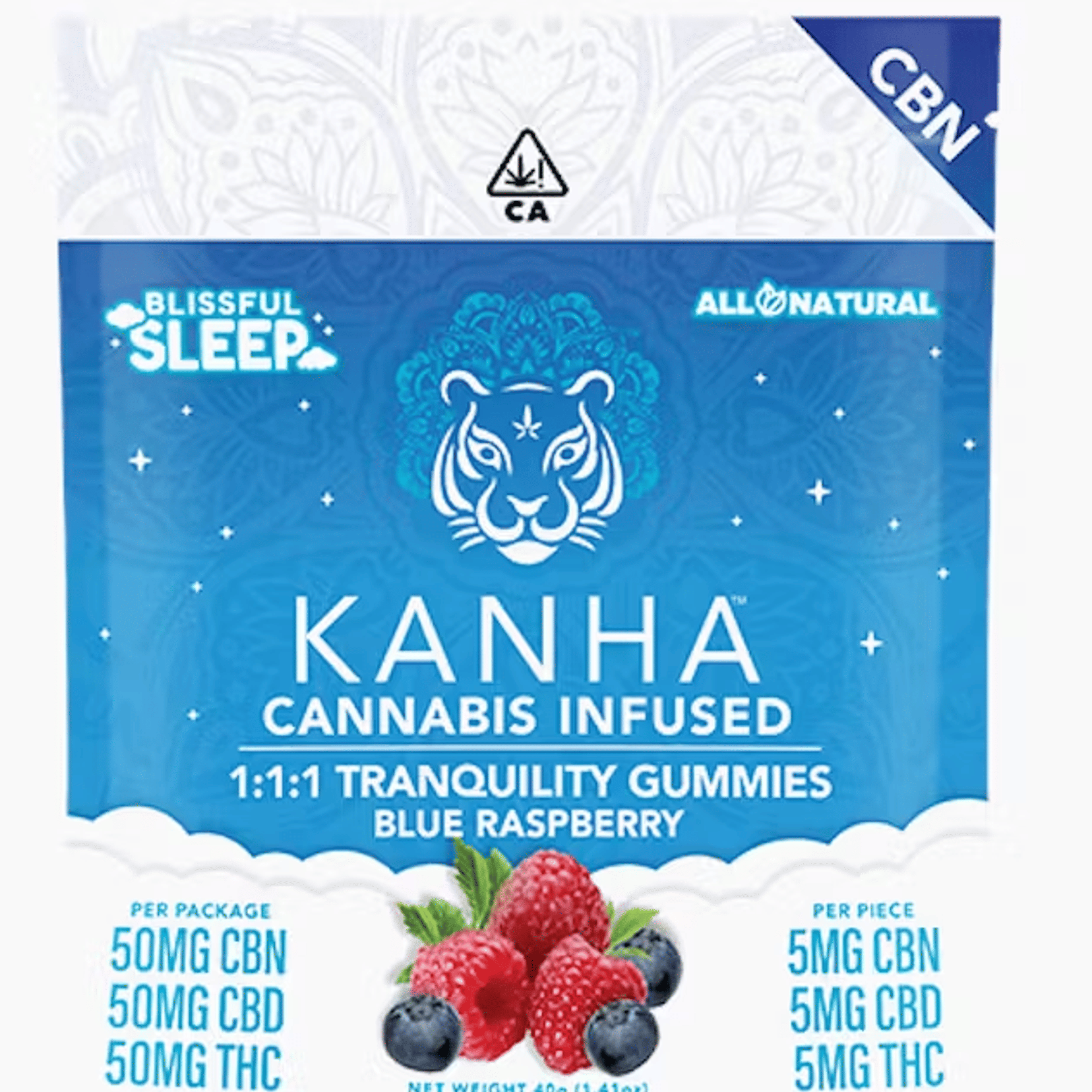 Tranquility Blue Raspberry 1:1:1 CBD:CBN:THC - 100mg Gummies - Kanha - Tranquility Blue Raspberry CBN (I) - $16 - Edibles