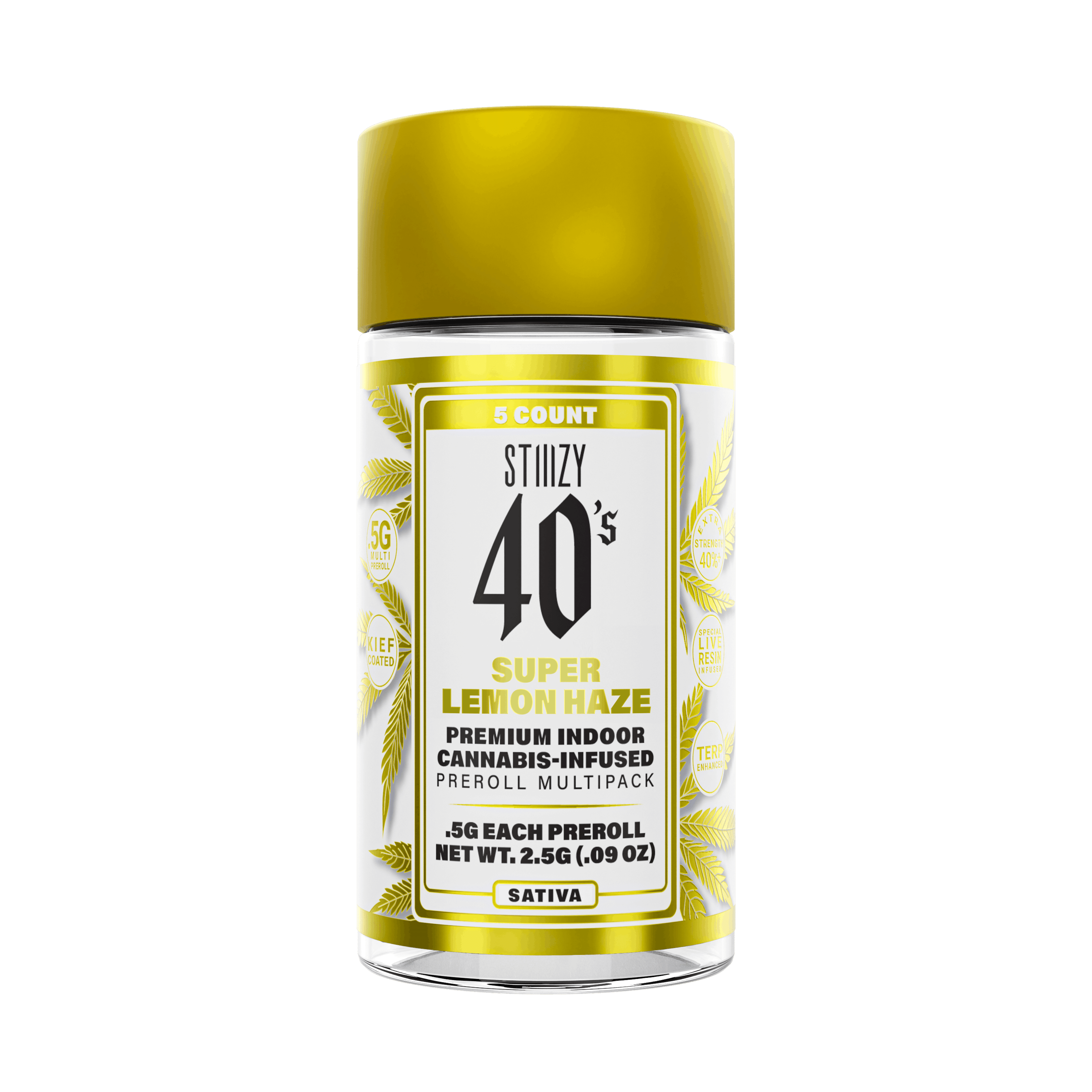 Super Lemon Haze - .5G 40's Infused Preroll 5 Pack - STIIIZY - - $18 - Pre-Rolls