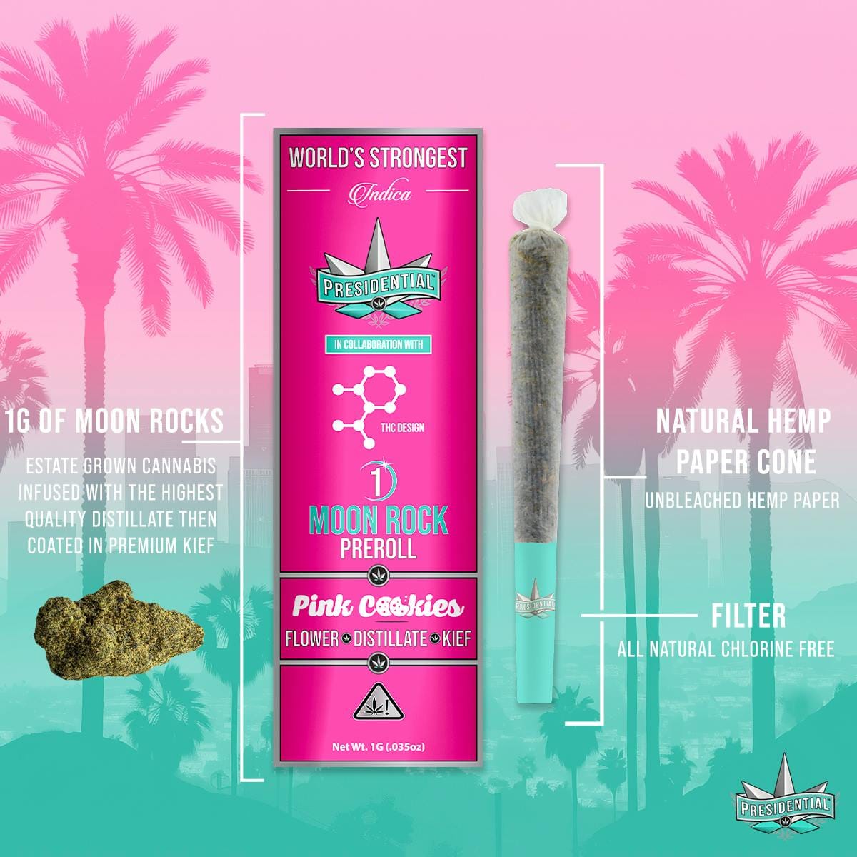 Pink Cookies Preroll 1g Moonrock Infused - Presidential -  - $12.25 - Pre-Rolls