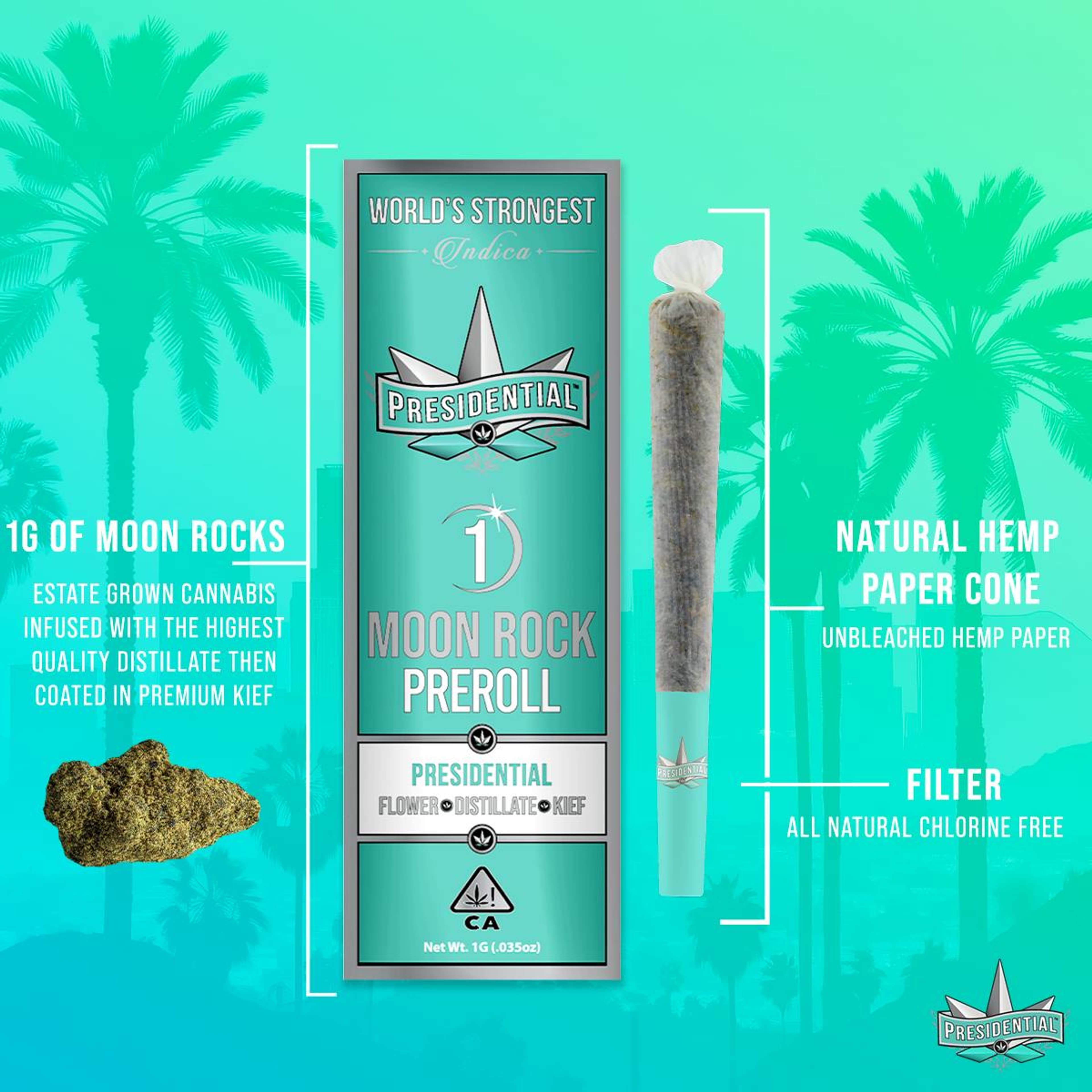 Classic Moon Rock Pre Roll - 1g - Presidential - - $16 - Infused Pre-Rolls