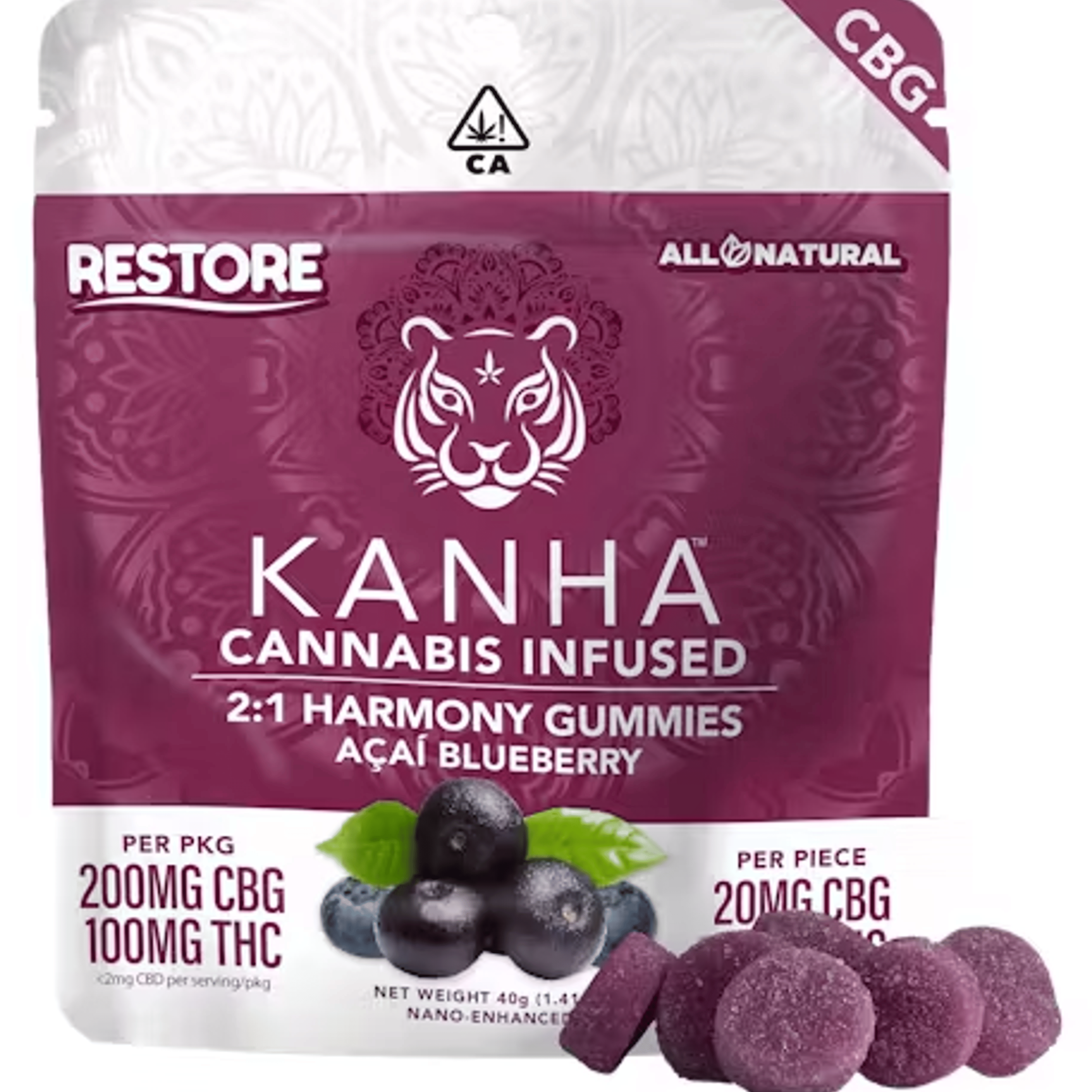Acai Blueberry - Harmony CBG 2:1 - Kanha - Acai Blueberry CBG 2:1 (I) - $20 - Edibles