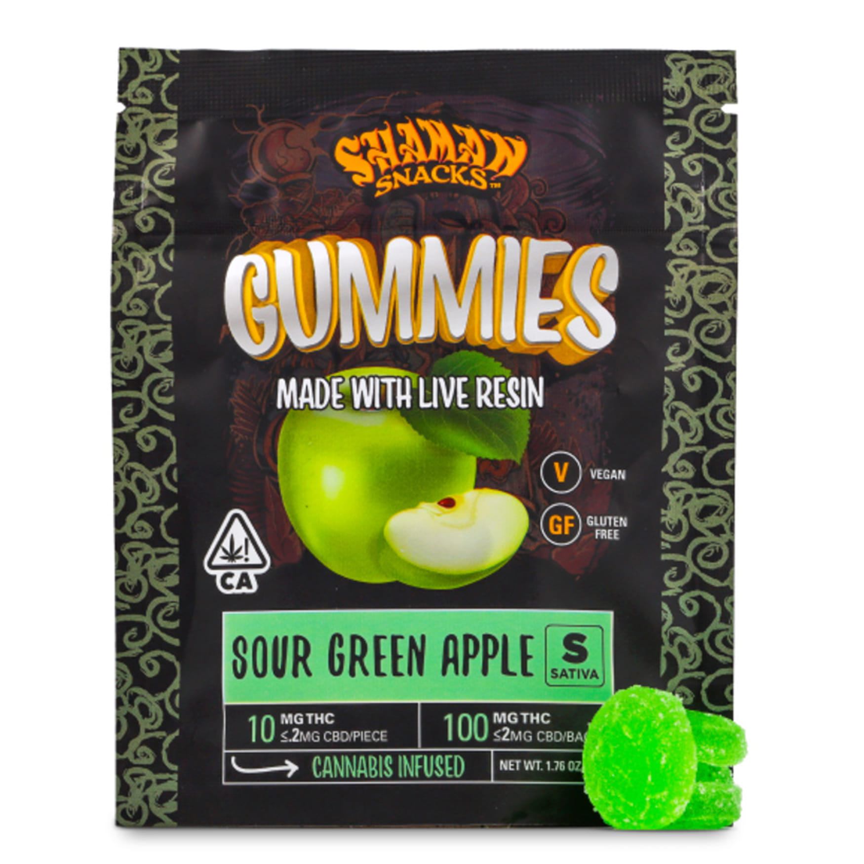 Sour Green Apple Live Resin Gummy - 100 mg - Shaman - Sour Apple (S) - $10.56 - Edibles