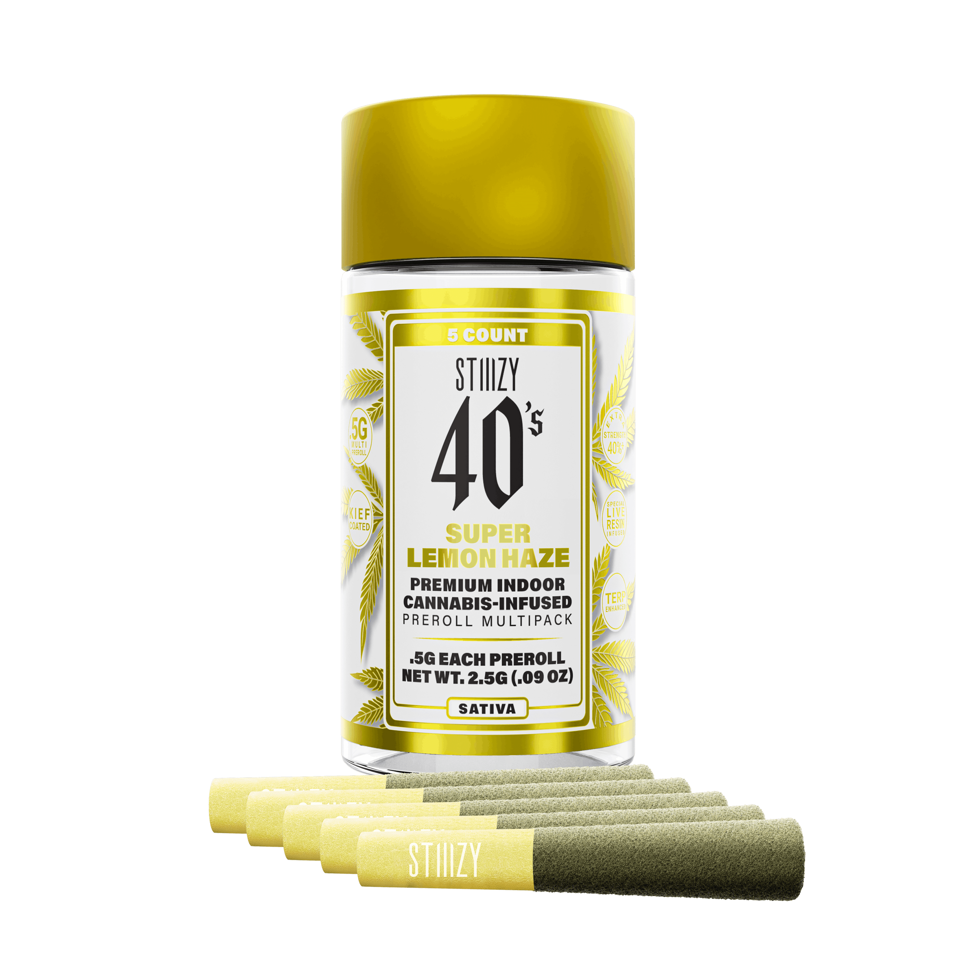 STIIIZY | Infused 40's Super Lemon Haze Pre-Roll 5pk - 2.5g - STIIIZY - - $31.50 - Infused Pre-Rolls