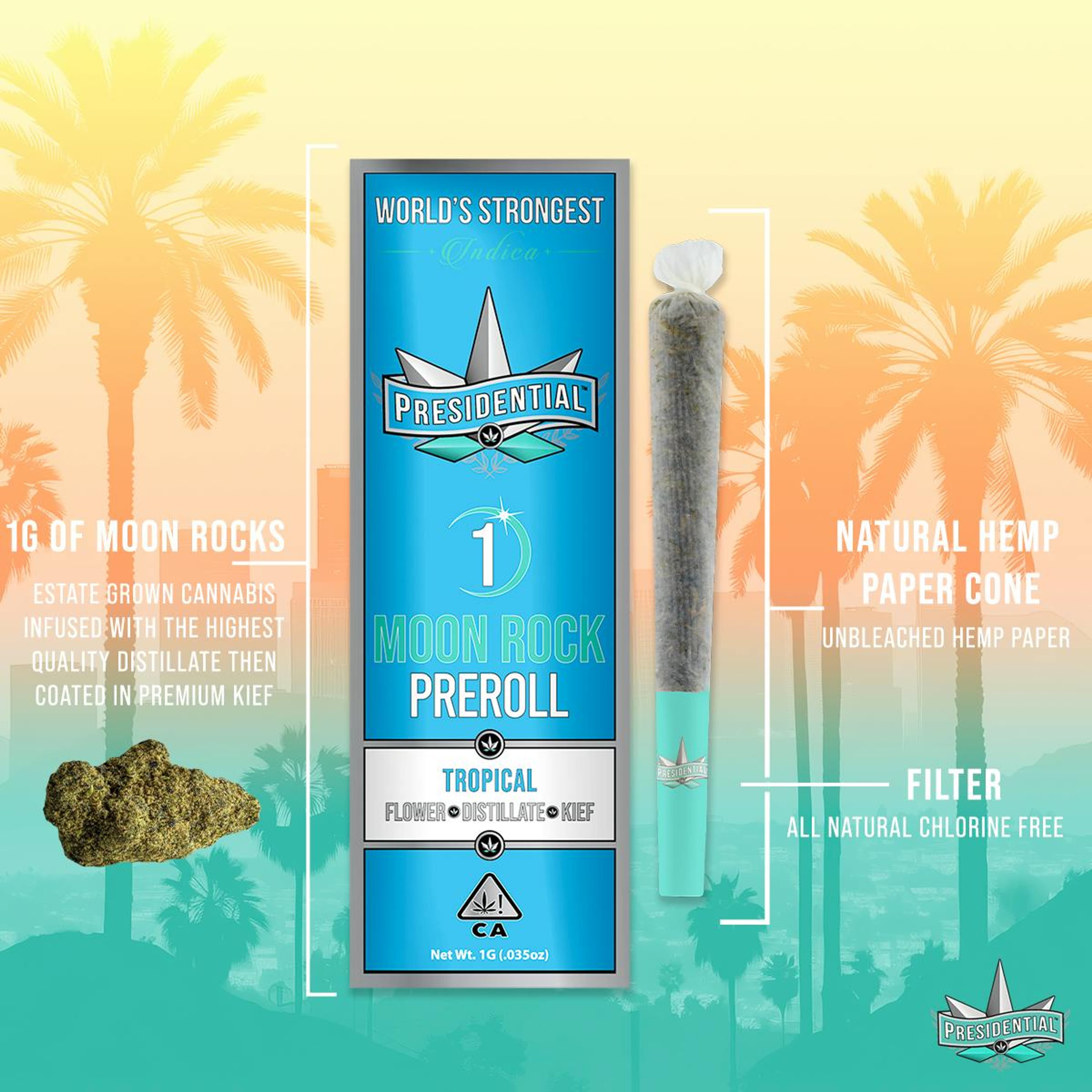 Tropical Moon Rock Pre Roll - 1g - Presidential - - $16 - Infused Pre-Rolls