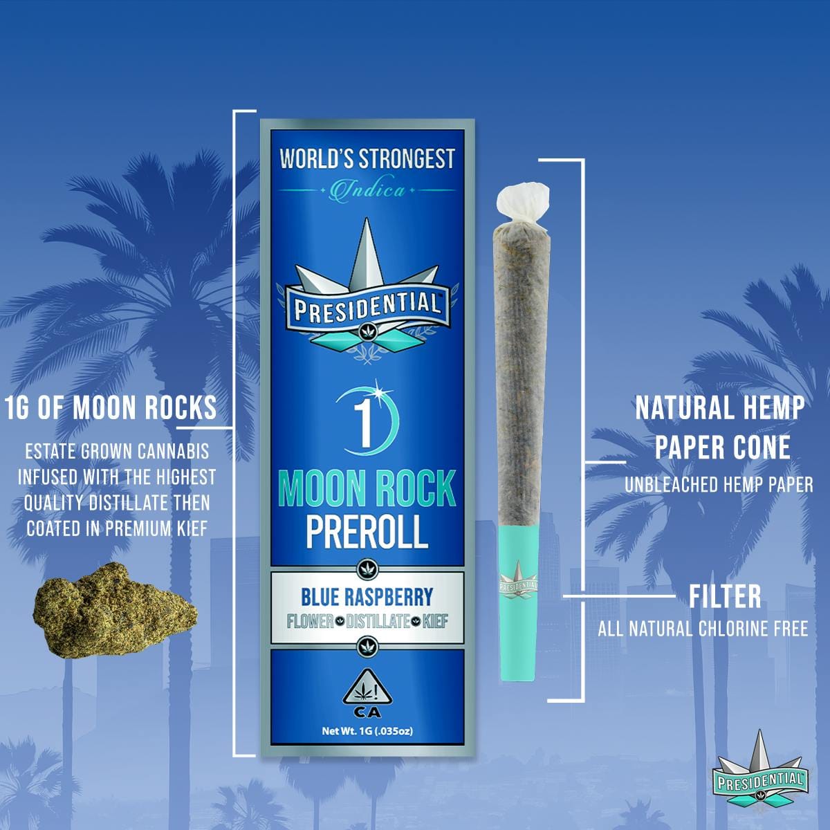 Presidential Moon Rock Preroll - Blue Raspberry (1g) - Presidential - Presidential Moon Rock Preroll - Blue Raspberry (1g) - $20 - Infused Pre-Rolls