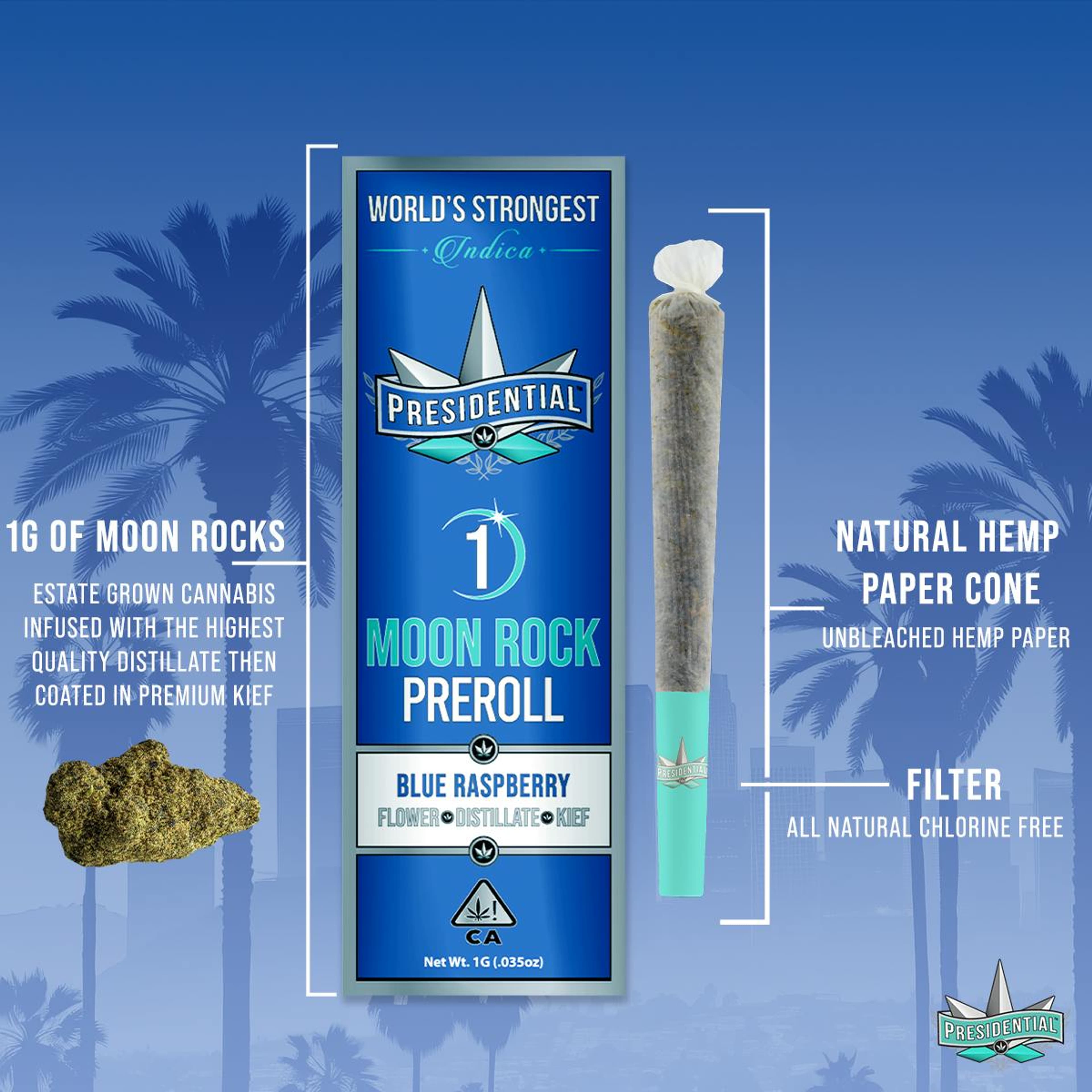 Presidential Moon Rock Preroll - Blue Raspberry (1g) - Presidential - Presidential Moon Rock Preroll - Blue Raspberry (1g) - $20 - Infused Pre-Rolls