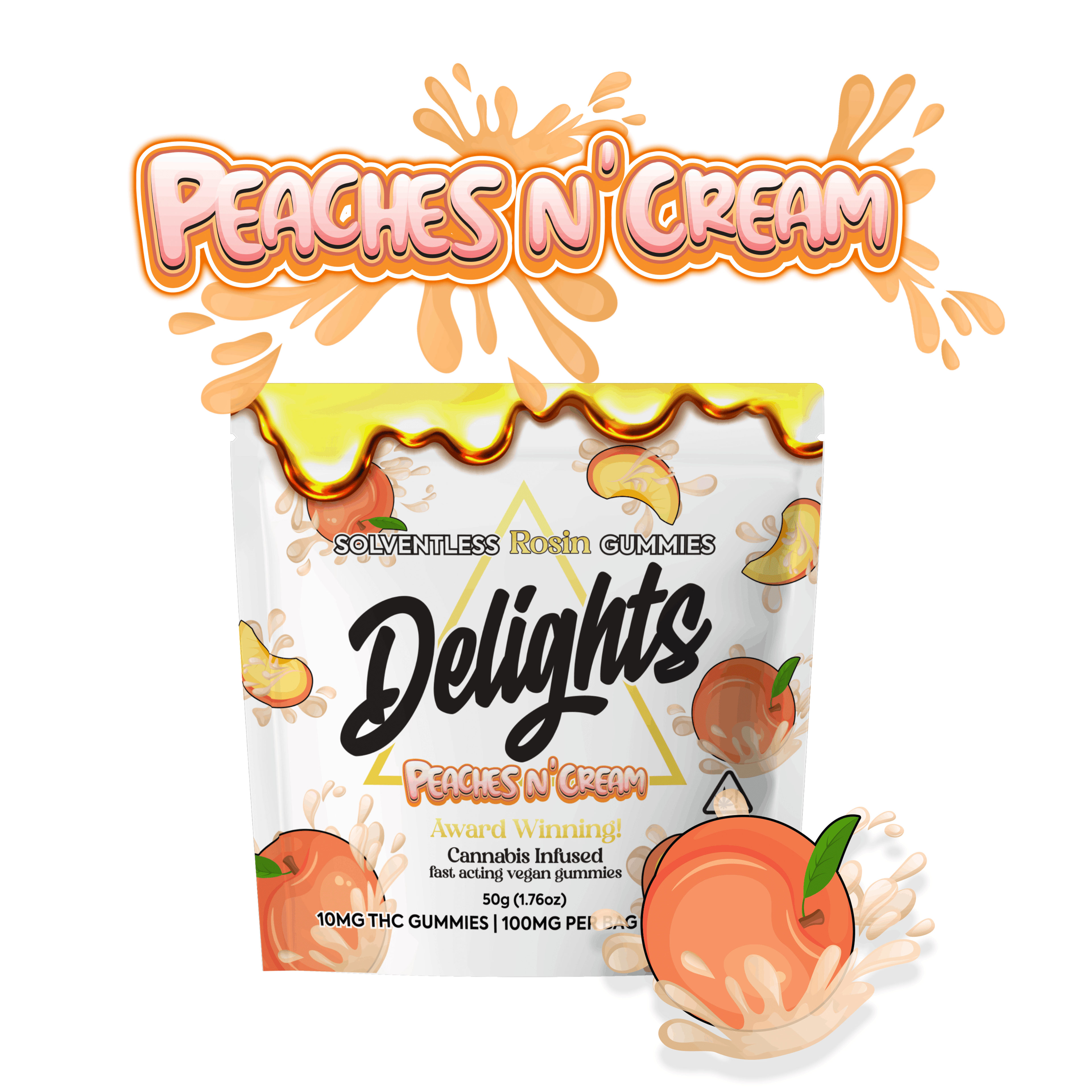 PEACHES AND CREAM SOLVENTLESS ROSIN GUMMIES 10PK 100MG - DAB DADDY - - $8.50 - Edibles