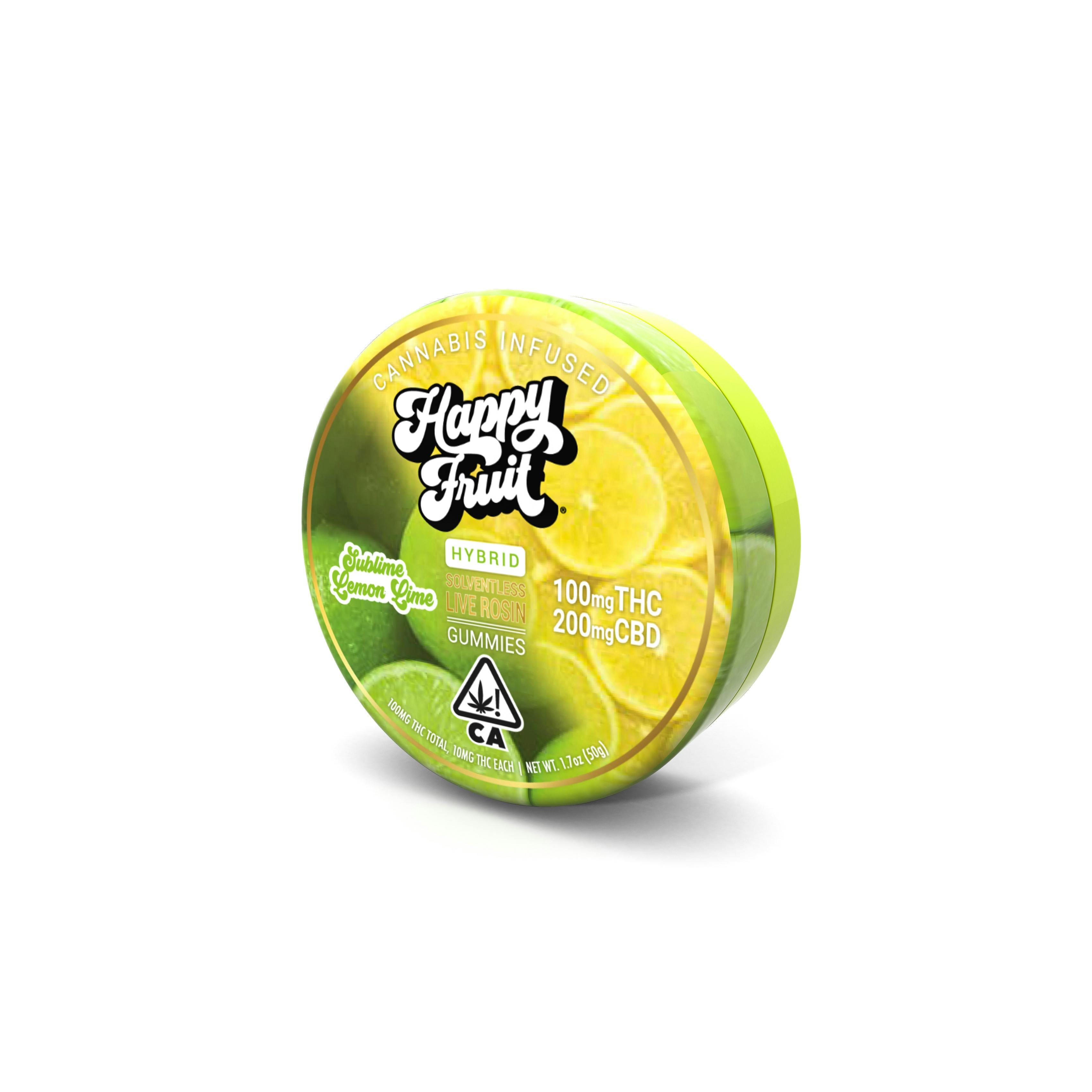 Sublime Lemon Lime Rosin Gummies - 100mg THC + 200mg CBD - Happy Fruit - Sublime Lemon Lime - $20 - Edibles