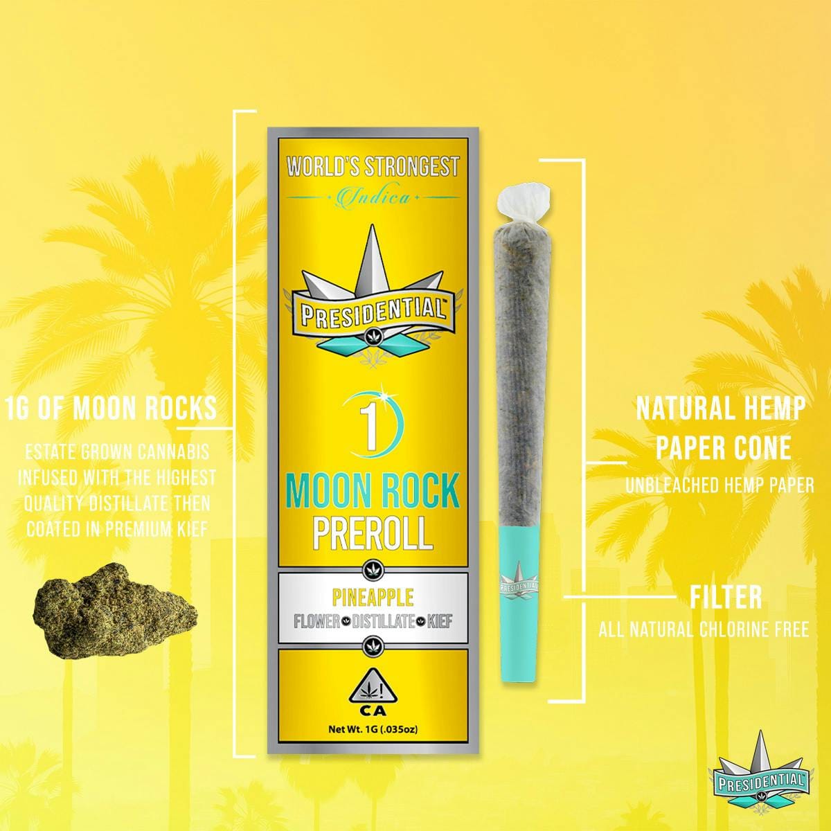 Pineapple Preroll 1g Moonrock Infused - Presidential -  - $11.53 - Pre-Rolls