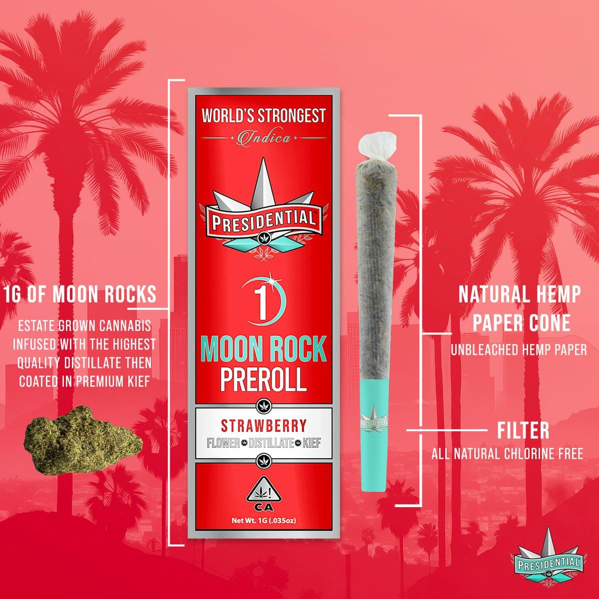 MoonRock Pre-Roll | Strawberry - 1g - Presidential -  - $16 - Infused Pre-Rolls