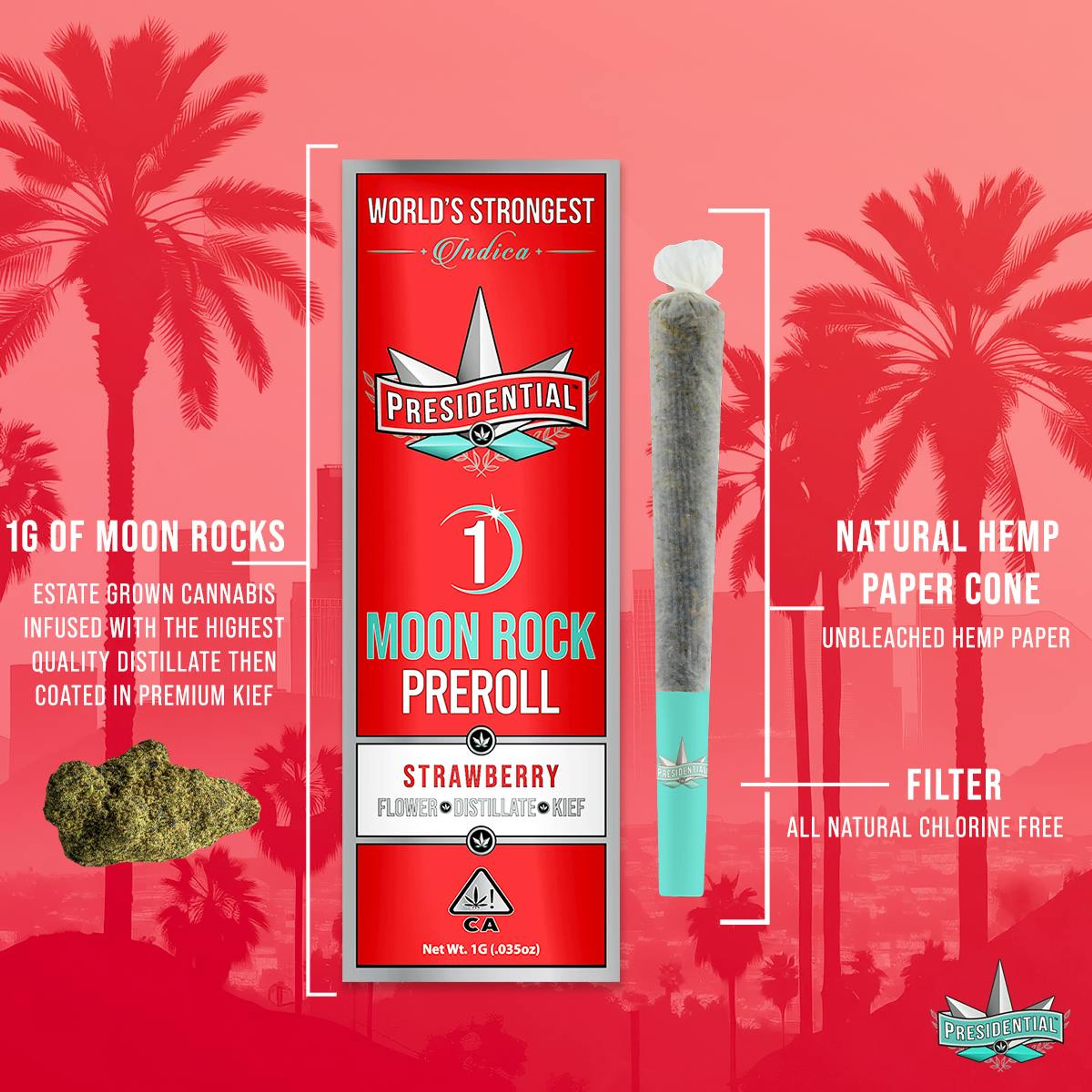 MoonRock Pre-Roll | Strawberry - 1g - Presidential - - $16 - Infused Pre-Rolls