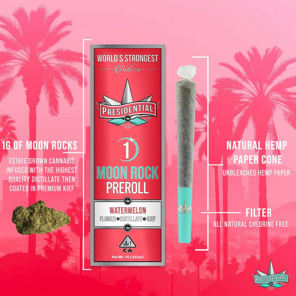 Watermelon Preroll 1g Infused Moonrock - Presidential -  - $12.25 - Pre-Rolls
