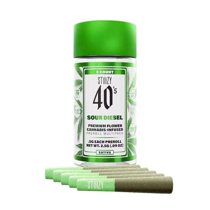 40's: Sour Diesel 5PK Infused Prerolls - STIIIZY -  - $21.63 - Pre-Rolls