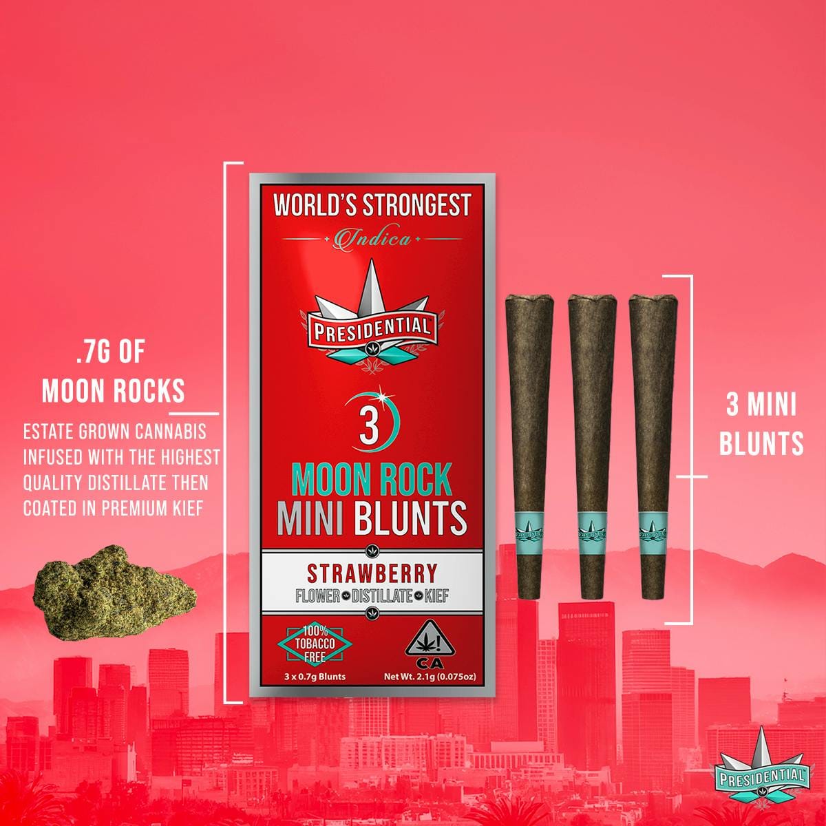 3pk. Strawberry Moon Rock Mini Blunts (.7g ea) - 2.1g - Presidential -  - $32 - Infused Pre-Rolls