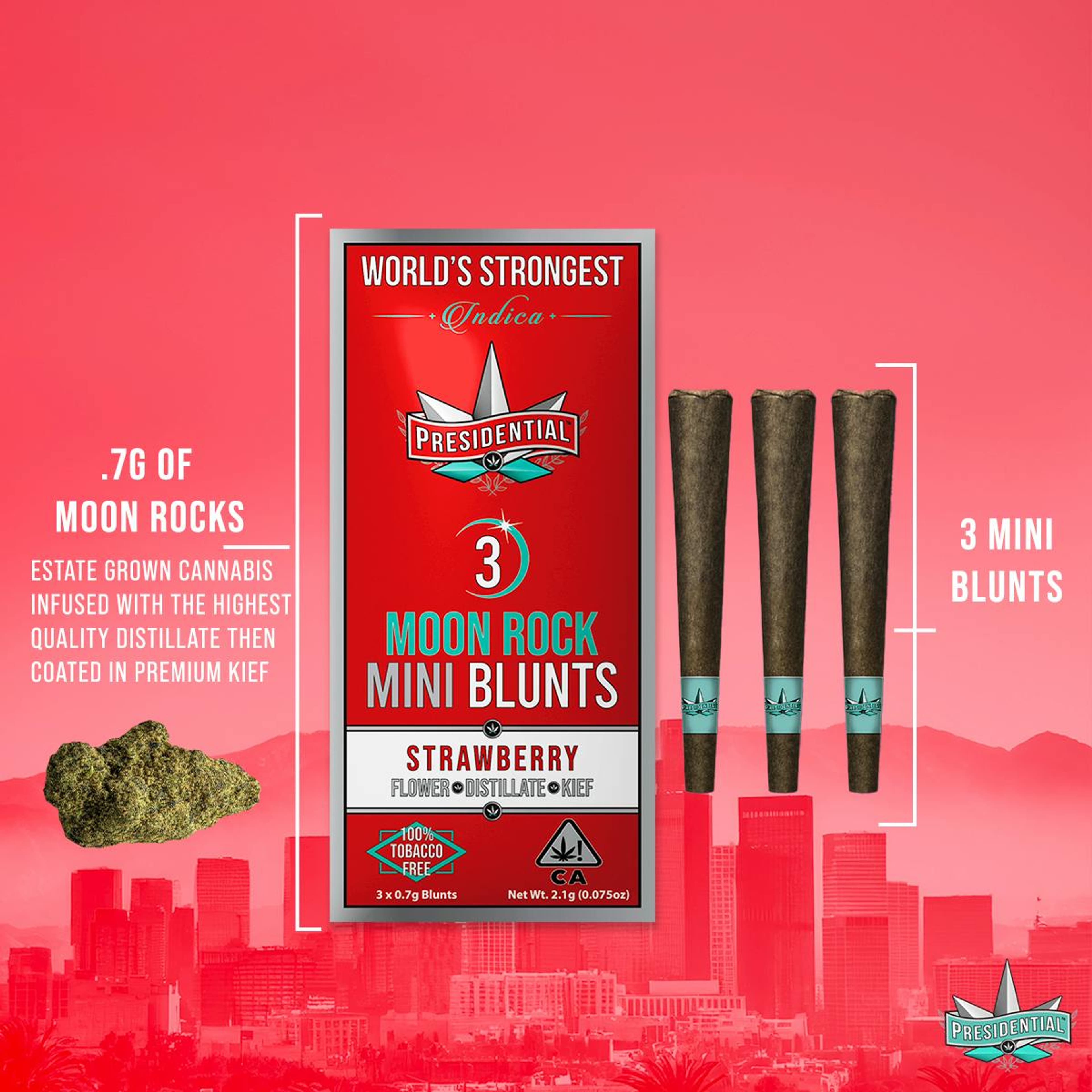 3pk. Strawberry Moon Rock Mini Blunts (.7g ea) - 2.1g - Presidential - - $32 - Infused Pre-Rolls