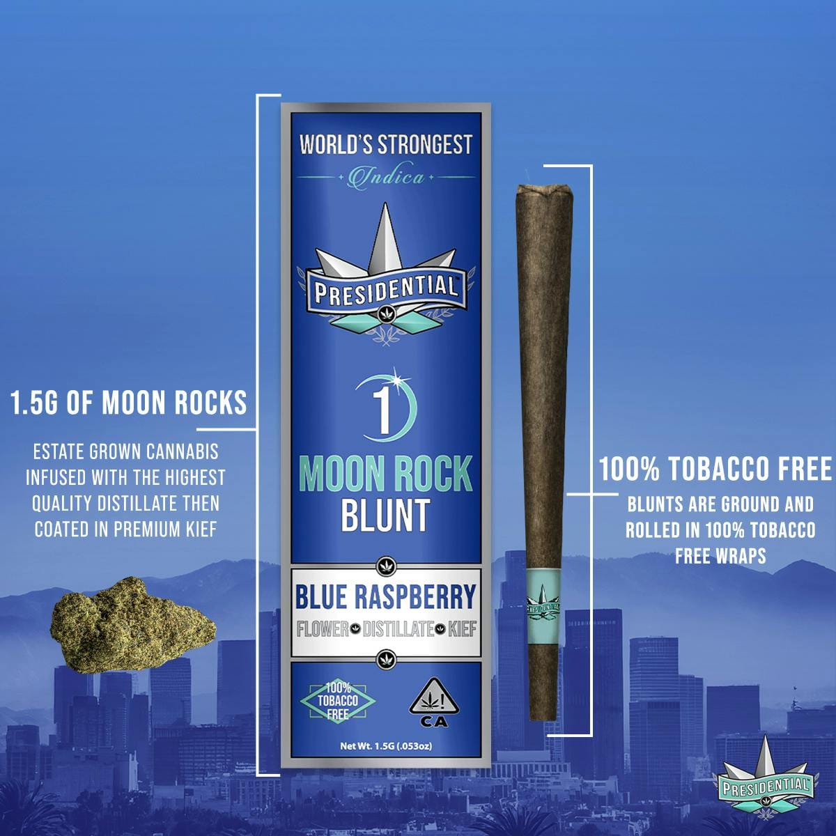 Blue Raspberry Moon Rock Blunt - 1.5g - Presidential -  - $22.50 - Infused Pre-Rolls