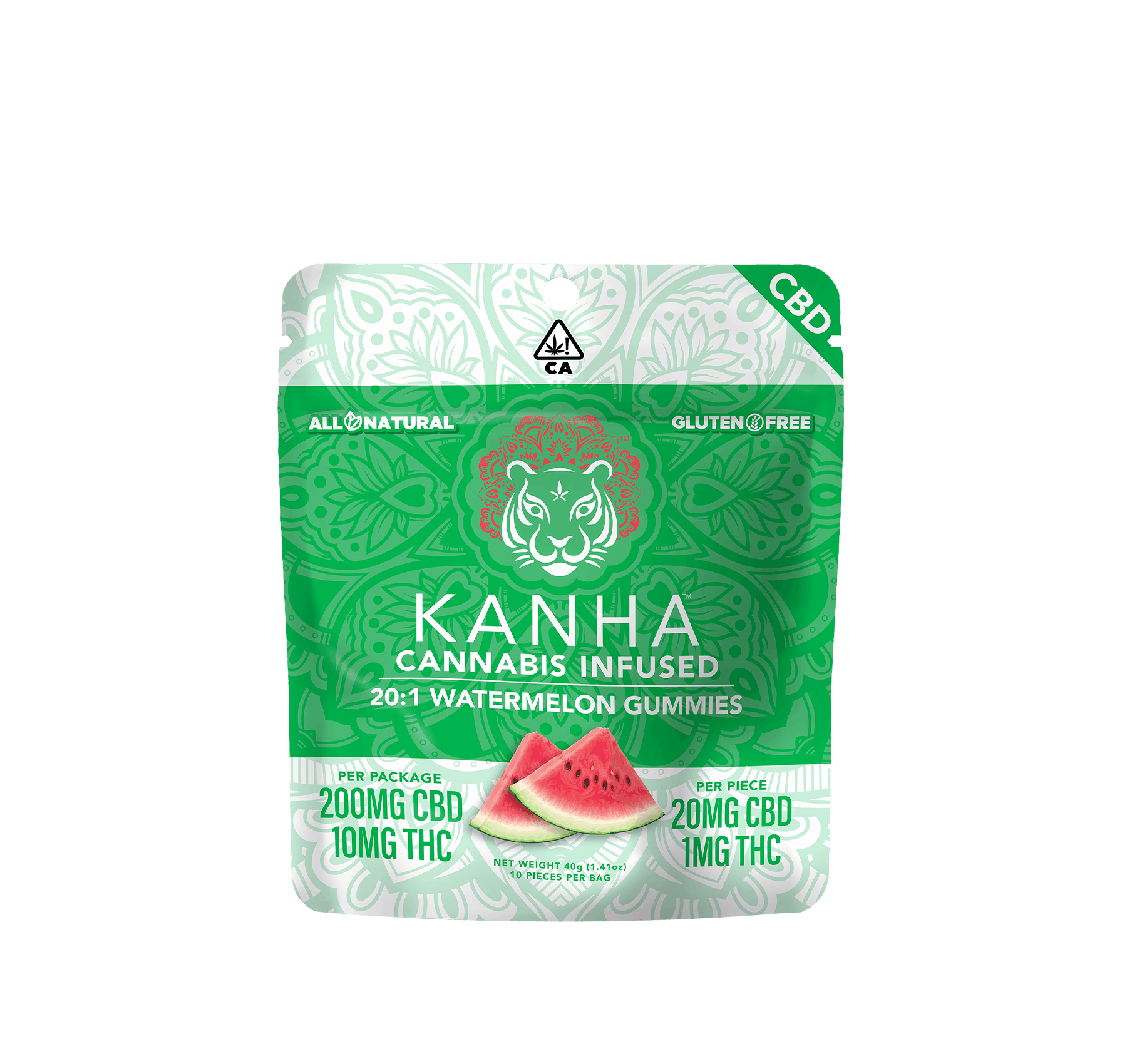 Watermelon - 20:1 CBD/THC 200mg Gummies - Kanha - 200mg 20:1 CBD/THC Gummies - $22 - Gummies
