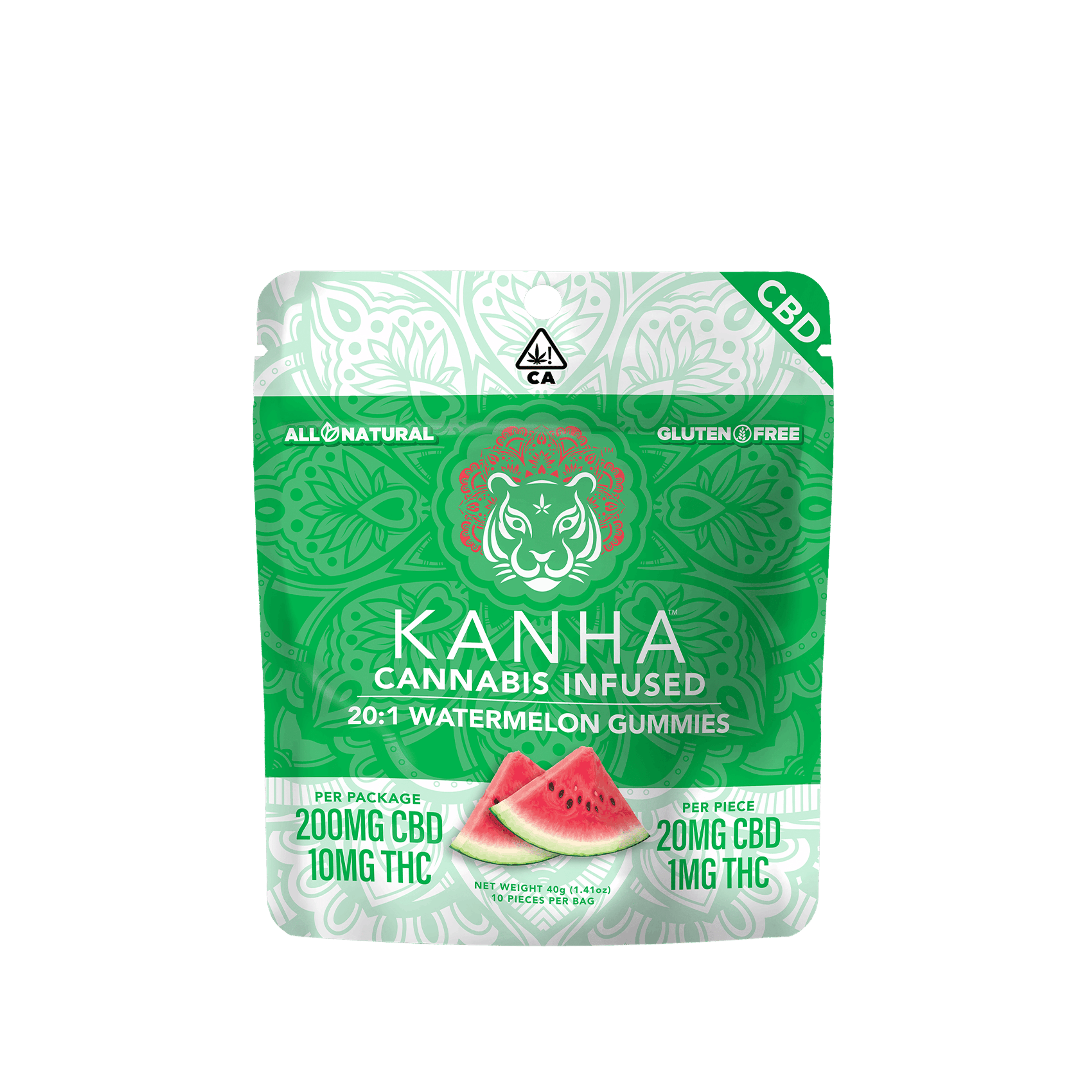 Watermelon - 20:1 CBD/THC 200mg Gummies - Kanha - 200mg 20:1 CBD/THC Gummies - $22 - Gummies