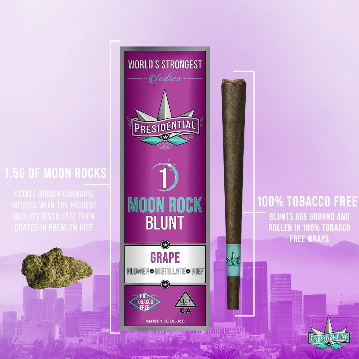 Presidential Moon Rock Blunt - Grape (1.5g) - Presidential - Presidential Moon Rock Blunt Grape - $27 - Infused Pre-Rolls