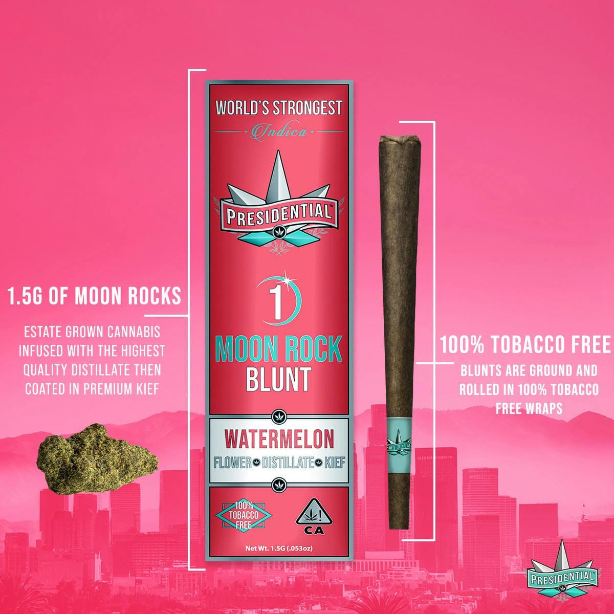 WATERMELON 1.5G MOONROCK INFUSED BLUNT - Presidential -  - $19.35 - Pre-Roll Infused