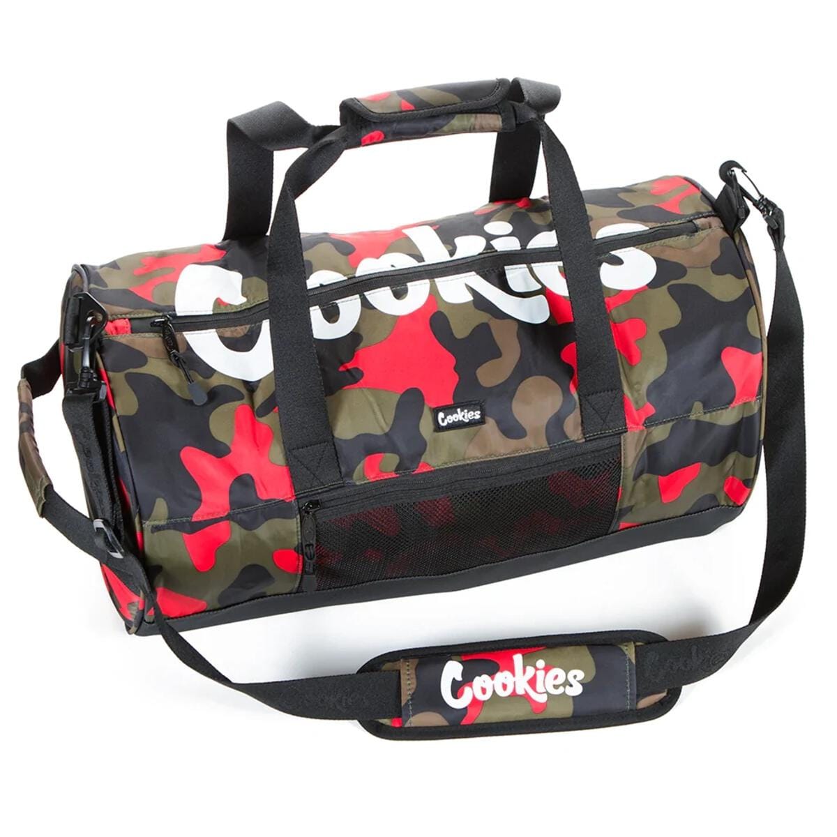 Red Camo "Smell Proof" Duffel Bag w/ Oversize Logo Print - Cookies Co. - Red Camo Duffel Bag - $110 - Apparel / Merch