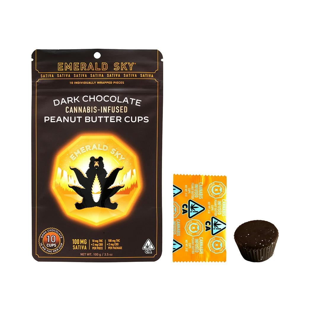 Emerald Sky: Peanut Butter Cups Sativa Dark Chocolate 10ct 100mg