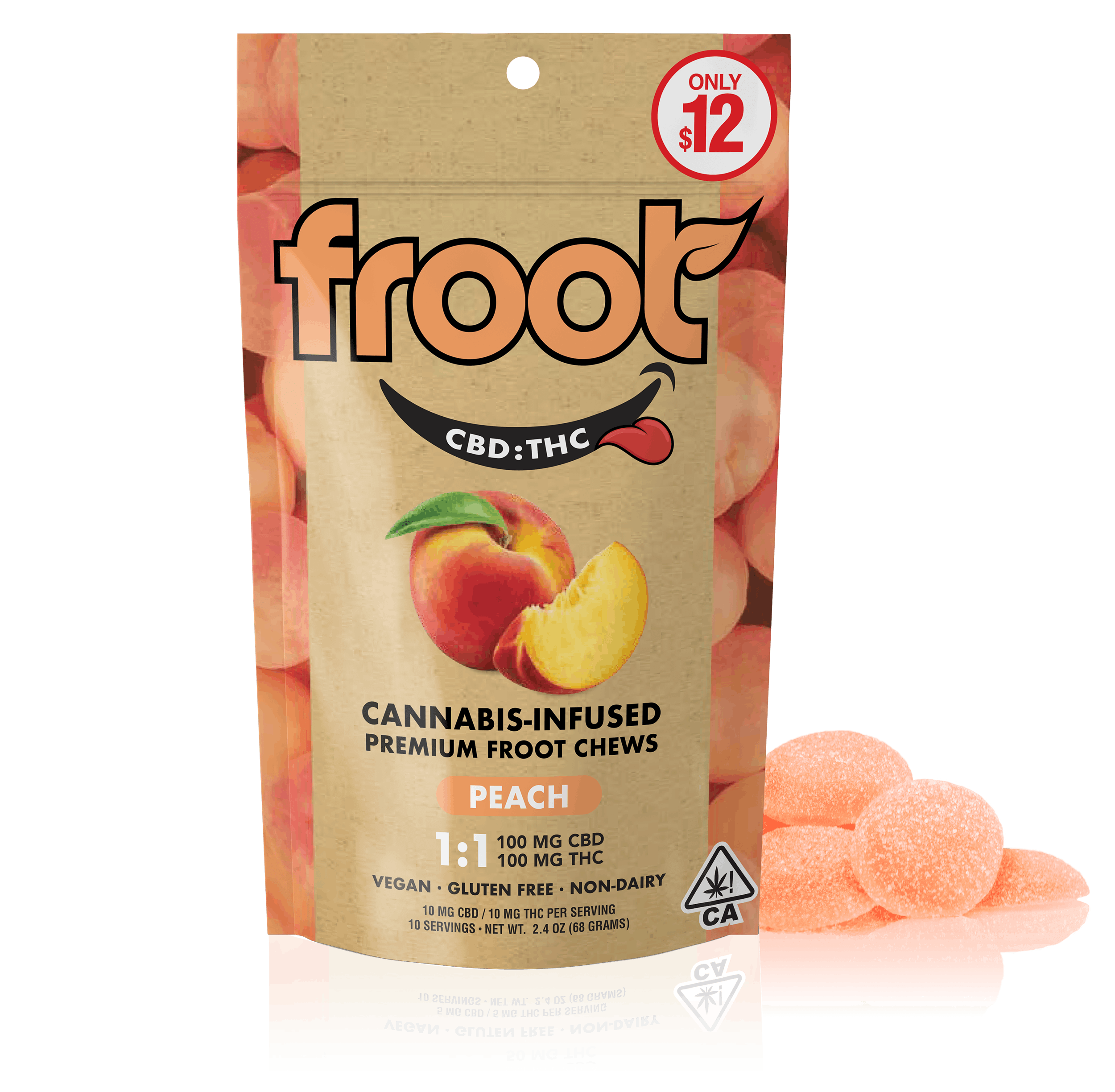 Peach 1:1 CBD:THC 10ct Gummies - Froot -  - $6.60 - Edibles