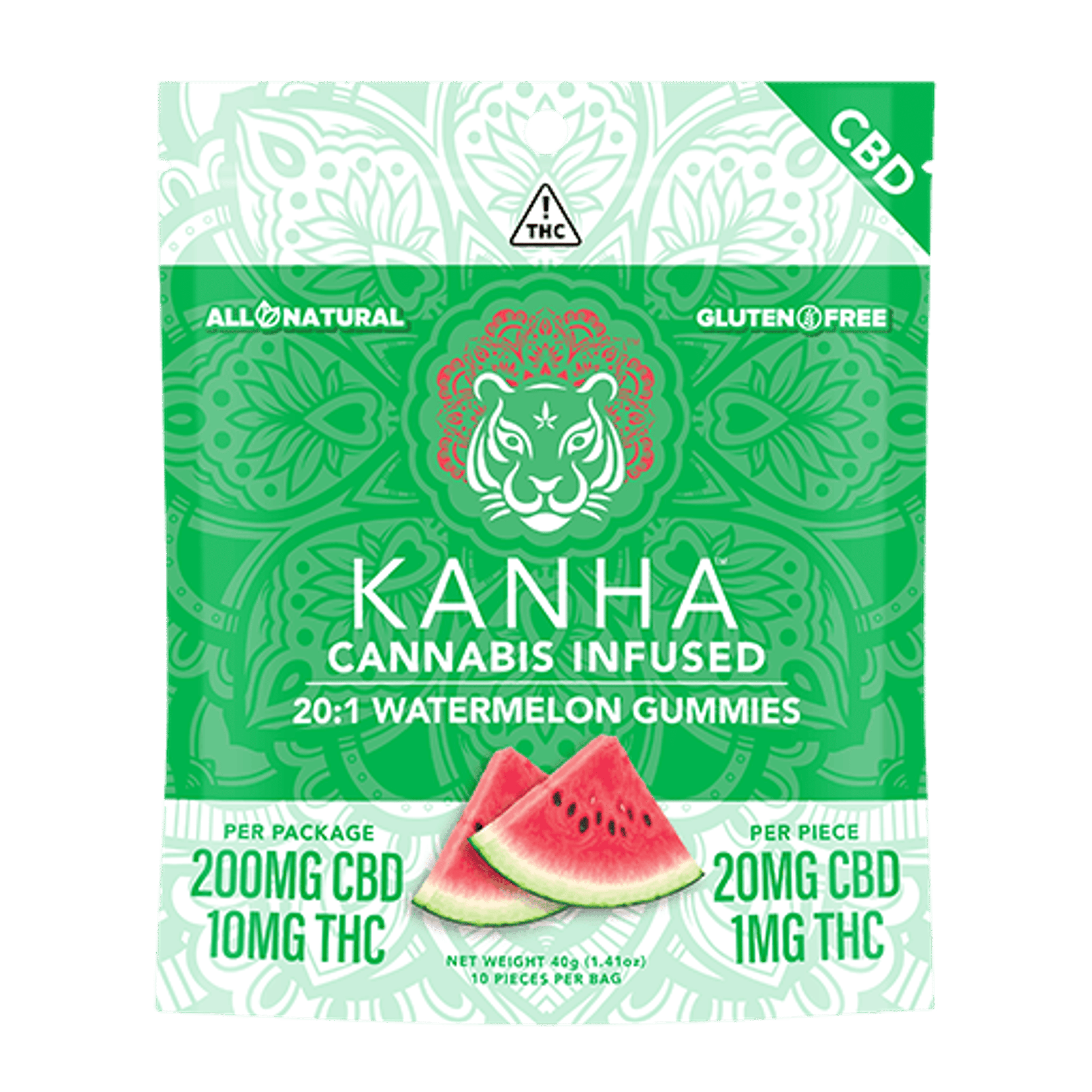 Watermelon 20:1 CBD:THC Gummies - Kanha - 10 Gummies - $22.99 - Edibles