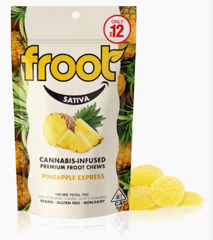 $16.66 Sativa 10pc Pineapple Froot gummy Gummy 100mg - froot -  - $12 - Edibles
