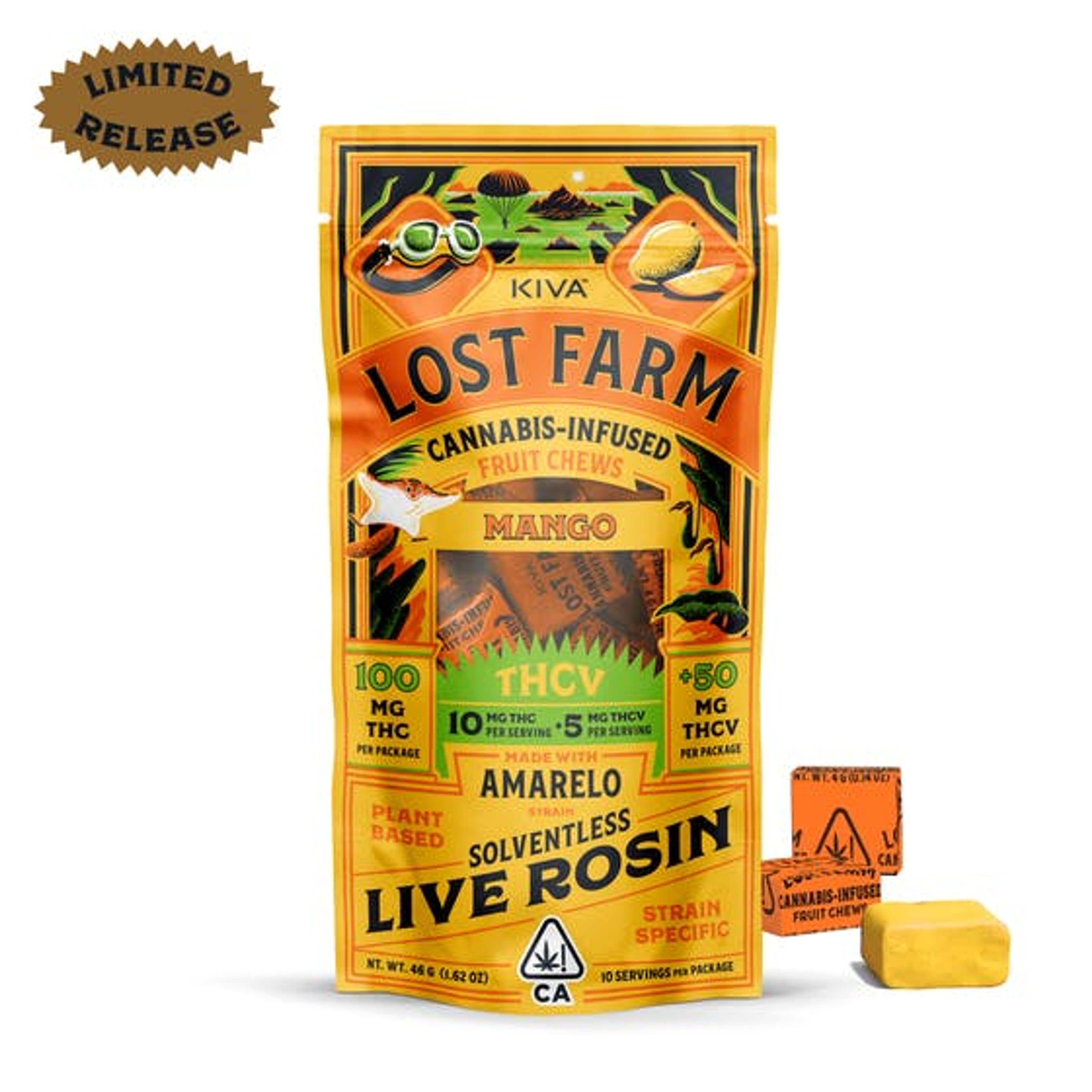 Lost Farm THCV 'Mango x Jack Herer' Live Rosin Chews - 100mg THC 50mg THCV - Lost Farm by Kiva - - $20 - Edibles