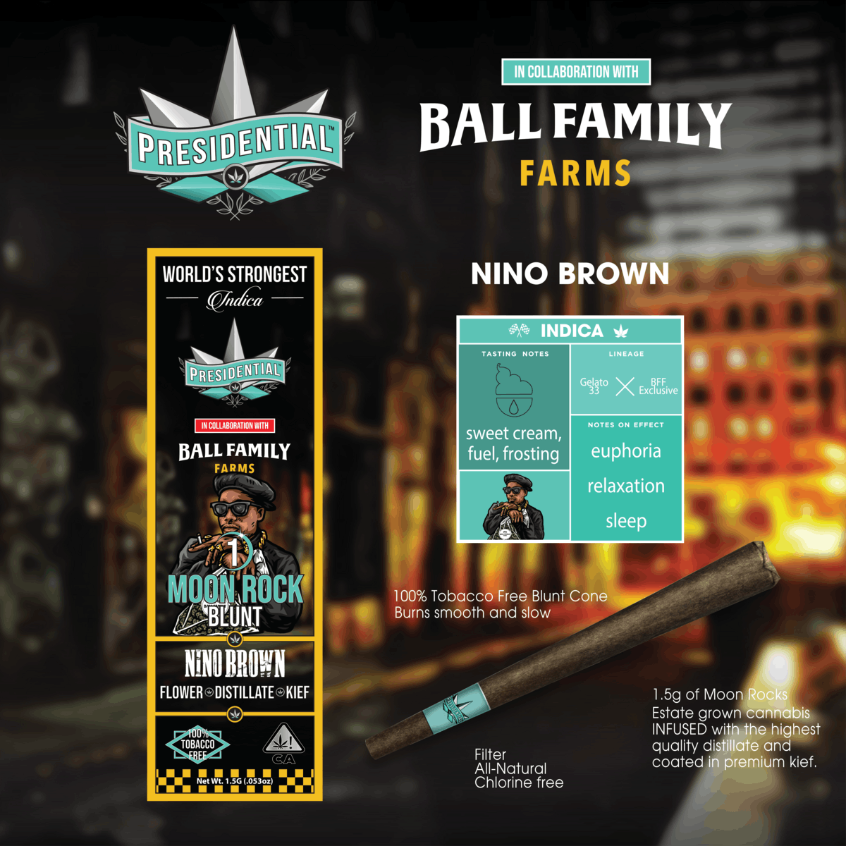 NINO BROWN MOONROCK BLUNT 1.5G - Presidential -  - $19.35 - Pre-Roll Infused