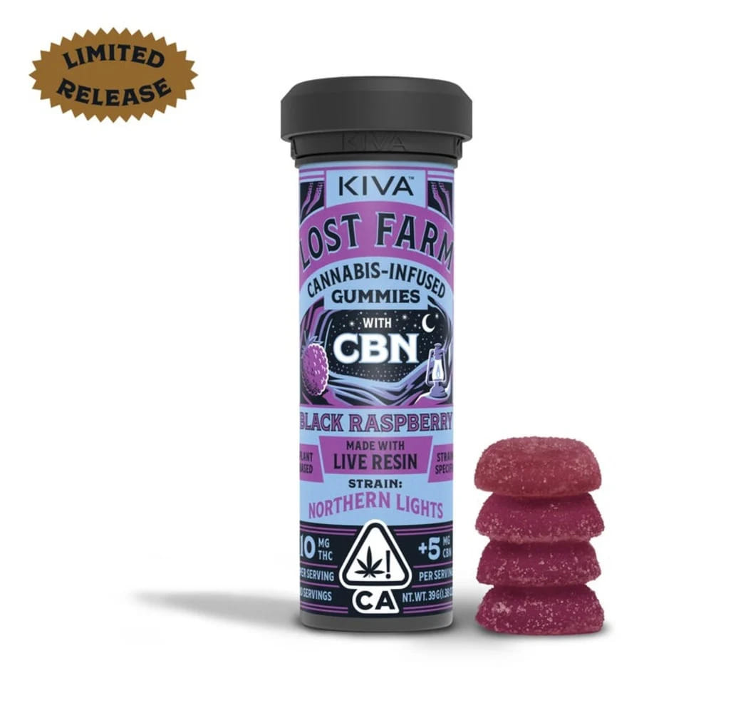 Lost Farms Gummies: Black Raspberry / Northern Lights CBN - Kiva Confections - 10 Piece - $24 - Edibles