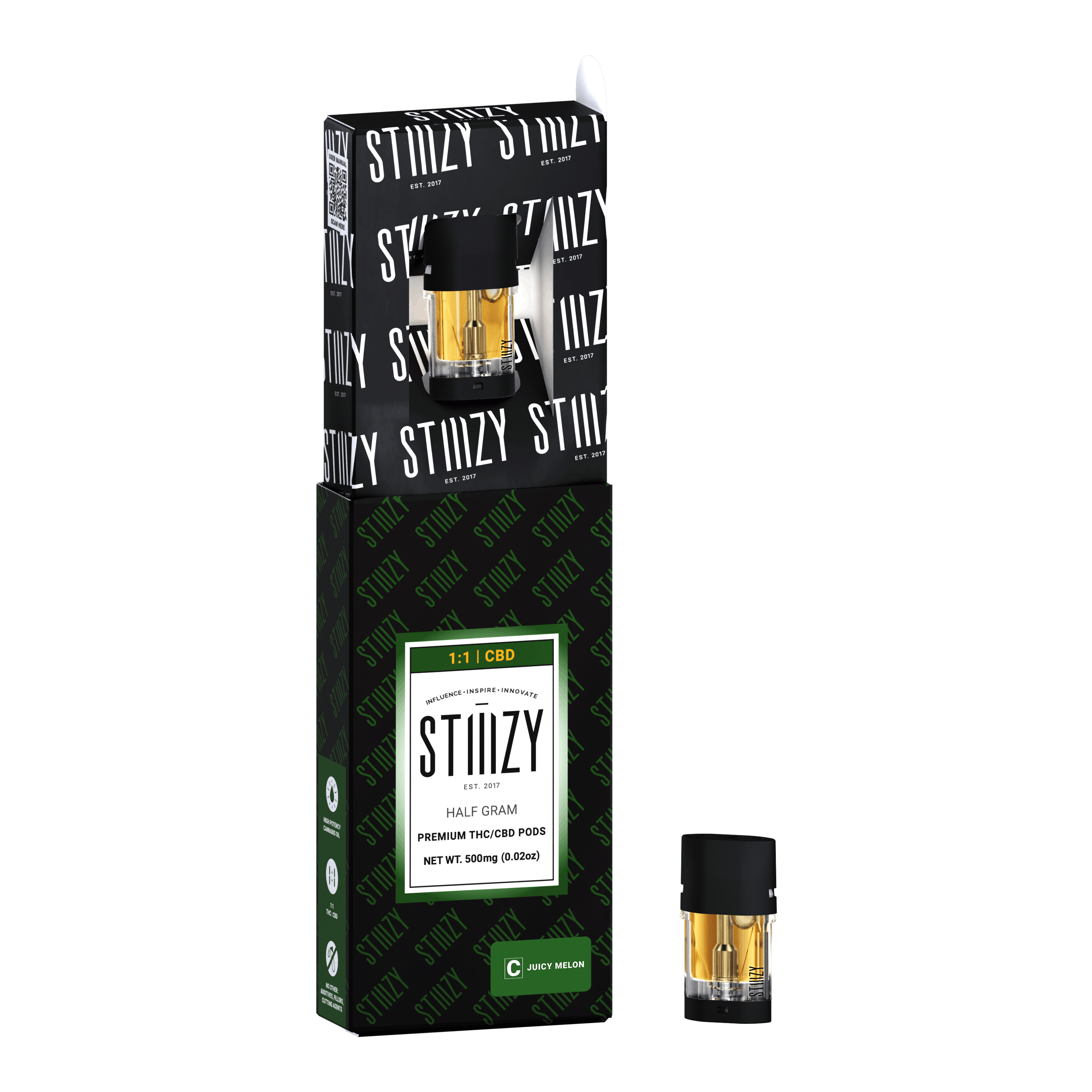 Juicy Melon 1:1 (CBD/THC) .5G Pod - Stiiizy - - $15 - Stiiizy Pods