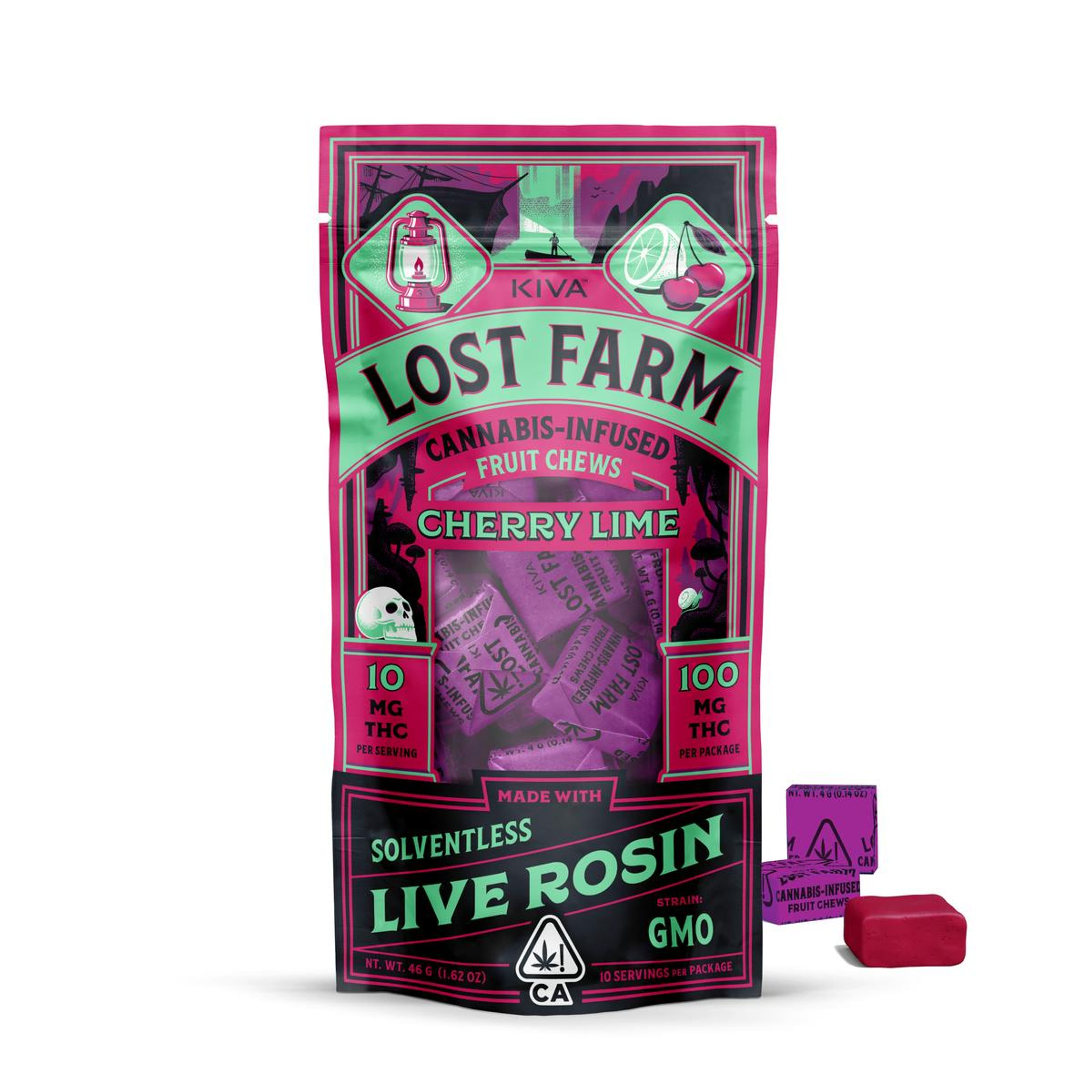 Lost Farm | Cherry Lime "GMO" Rosin Chews - 100mg - Lost Farm by Kiva - - $20 - Edibles